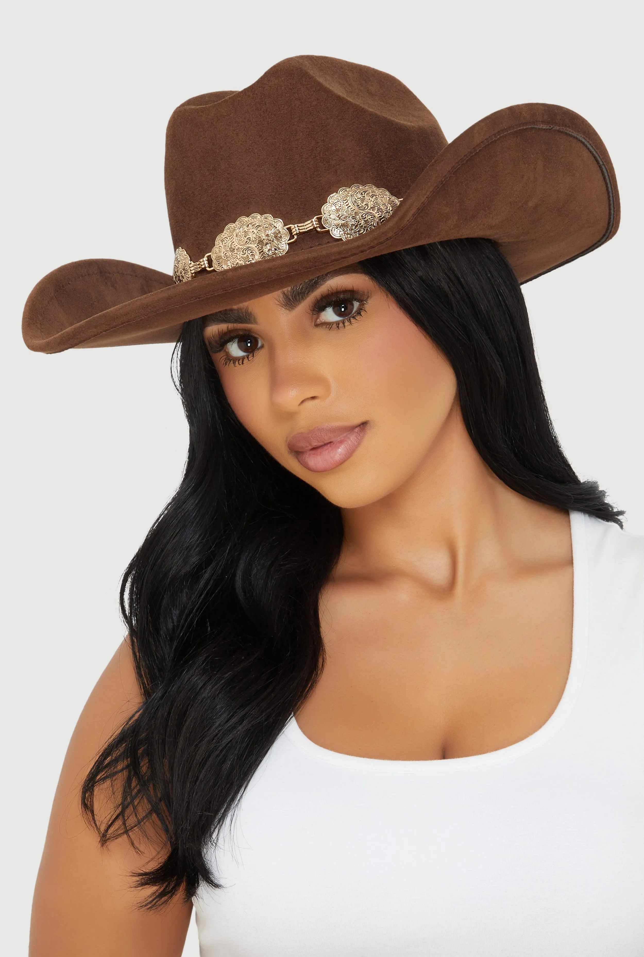 Concho Chain Faux Suede Cowboy Hat sold by Rainbow product image thumbnail 2