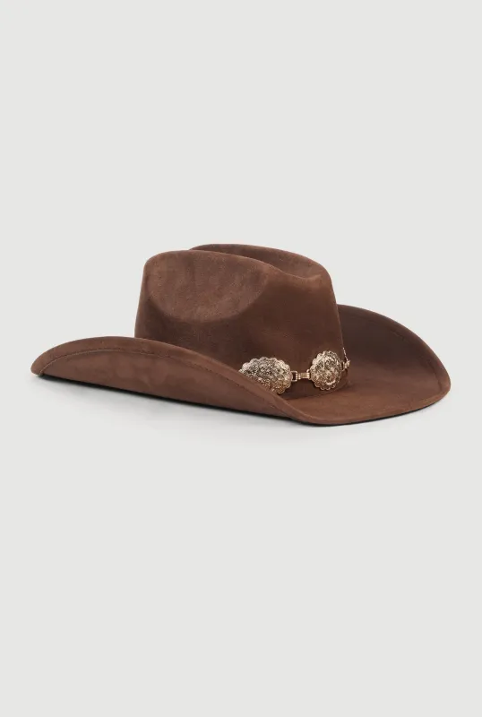 Concho Chain Faux Suede Cowboy Hat sold by Rainbow