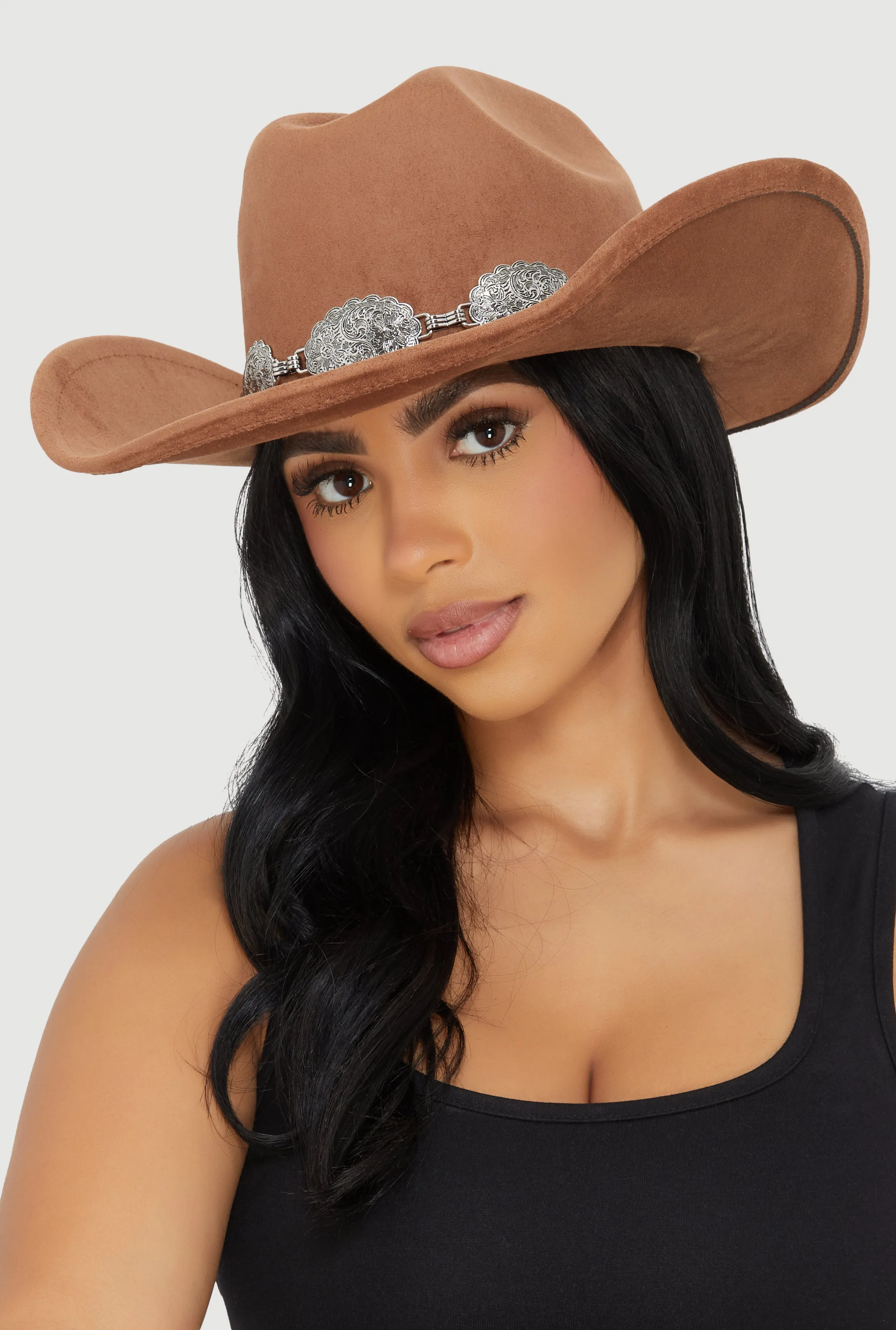 Concho Chain Detail Faux Suede Cowboy Hat sold by Rainbow product image thumbnail 2