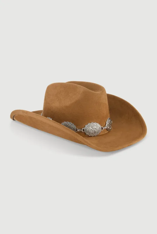 Concho Chain Detail Faux Suede Cowboy Hat sold by Rainbow