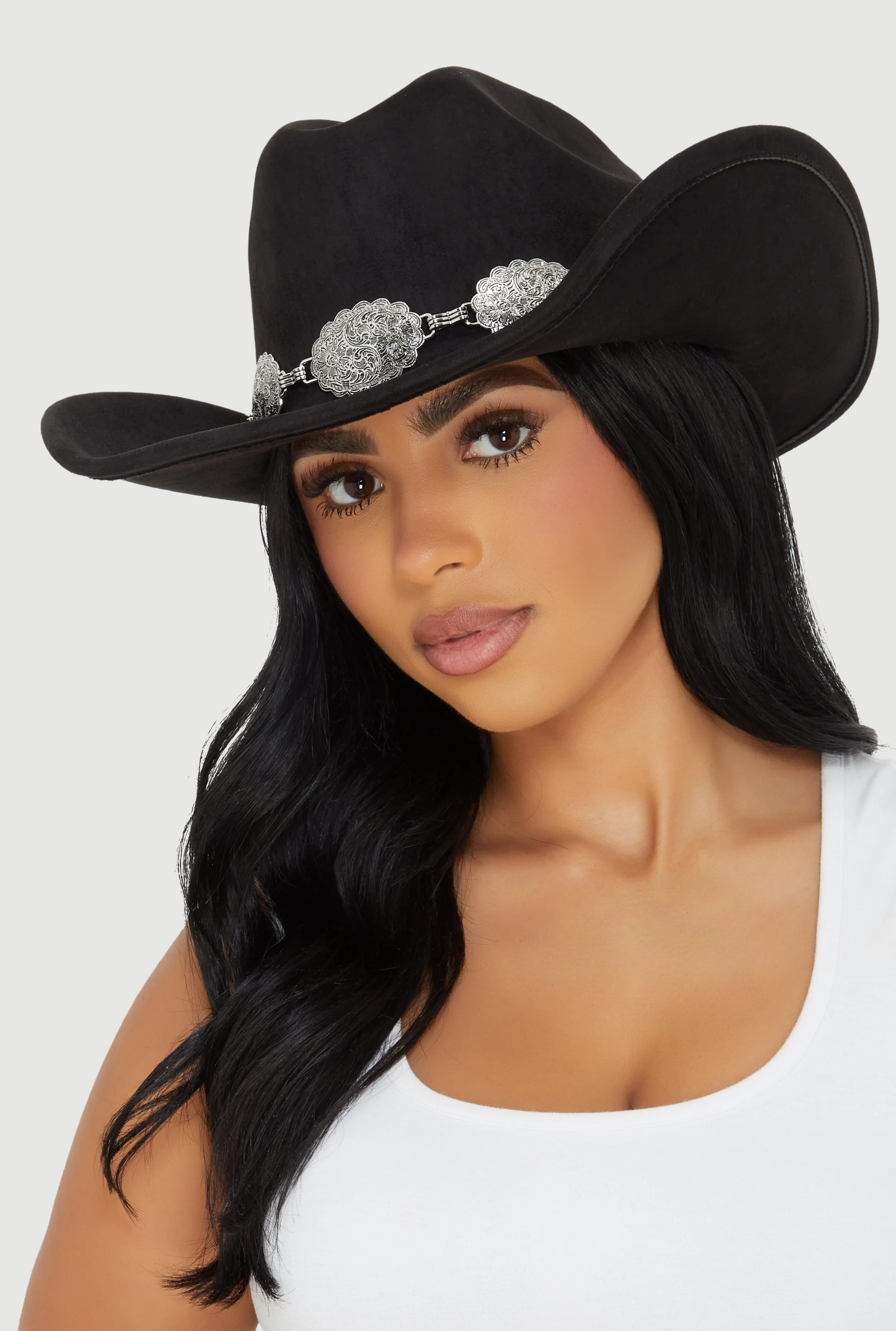 Concho Chain Detail Faux Suede Cowboy Hat sold by Rainbow product image thumbnail 2