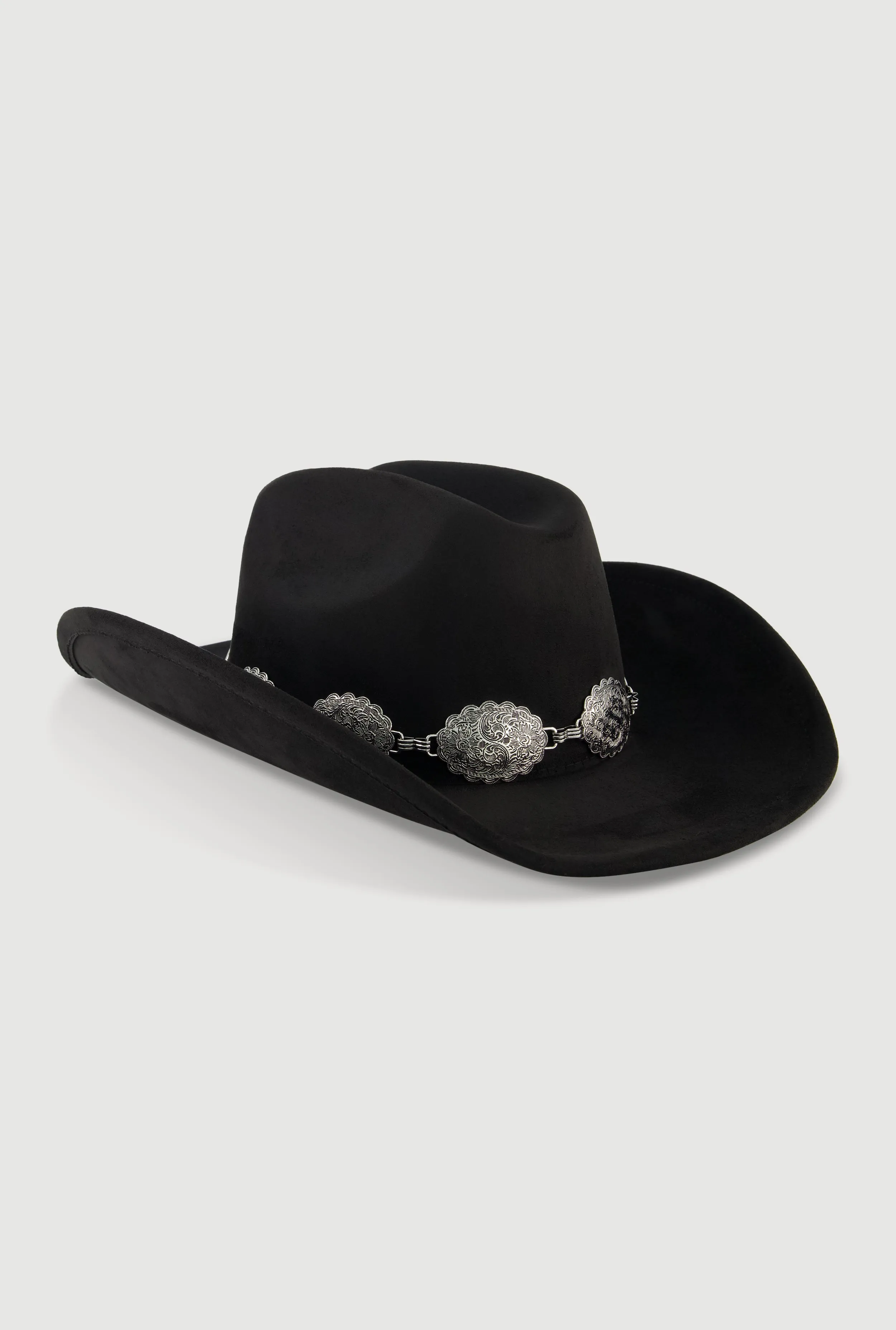 Concho Chain Detail Faux Suede Cowboy Hat sold by Rainbow
