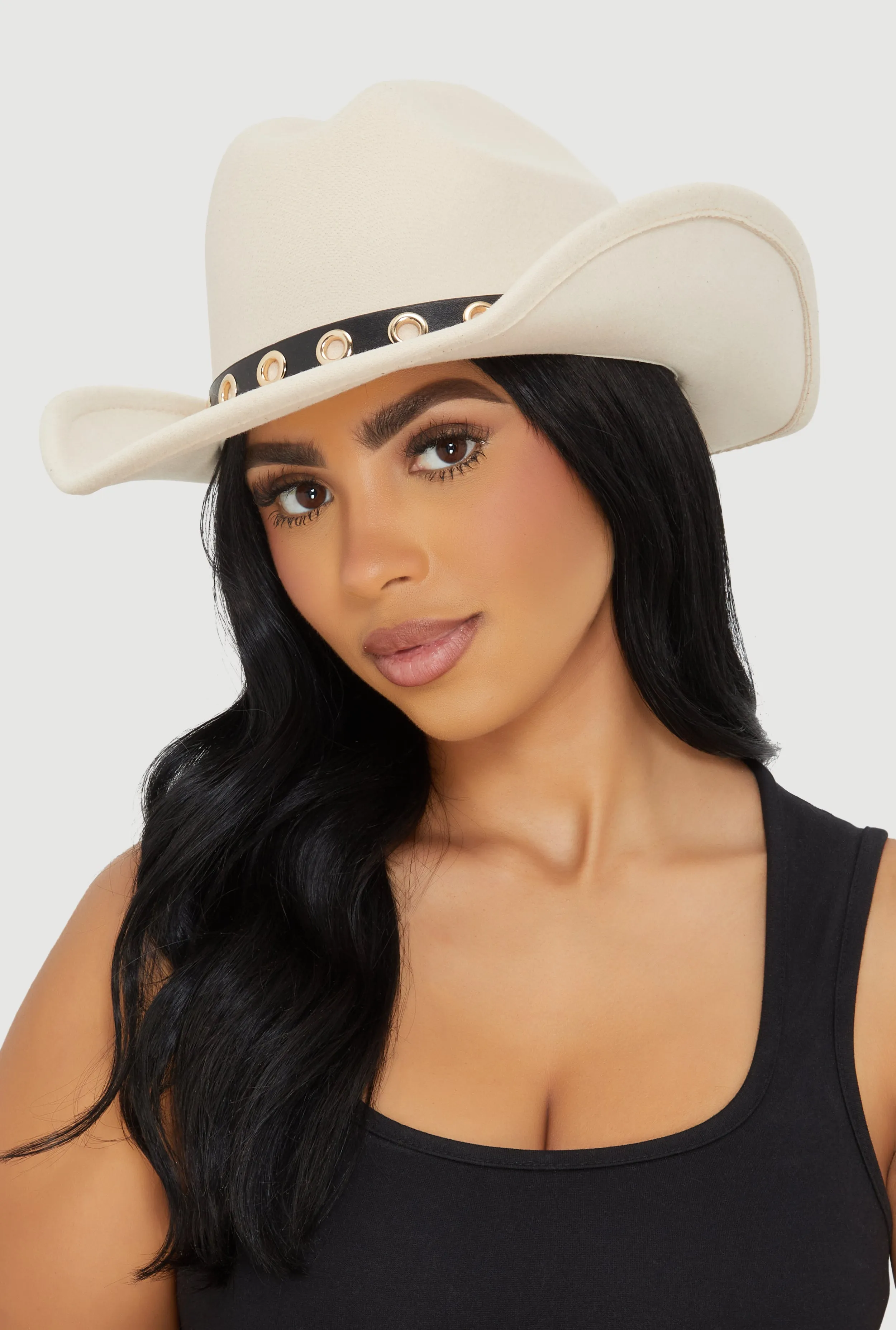 Grommet Belt Detail Brushed Felt Cowboy Hat sold by Rainbow product image thumbnail 2