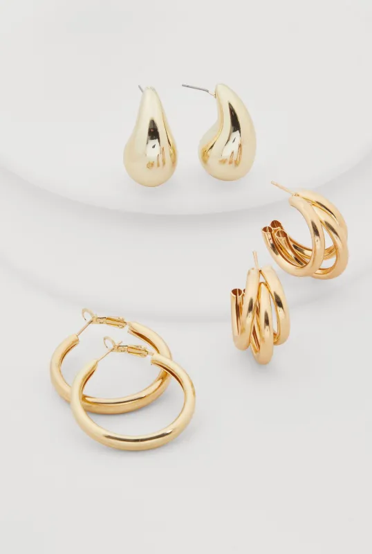 Assorted Metallic Hoop and Drop Earring Trio sold by Rainbow