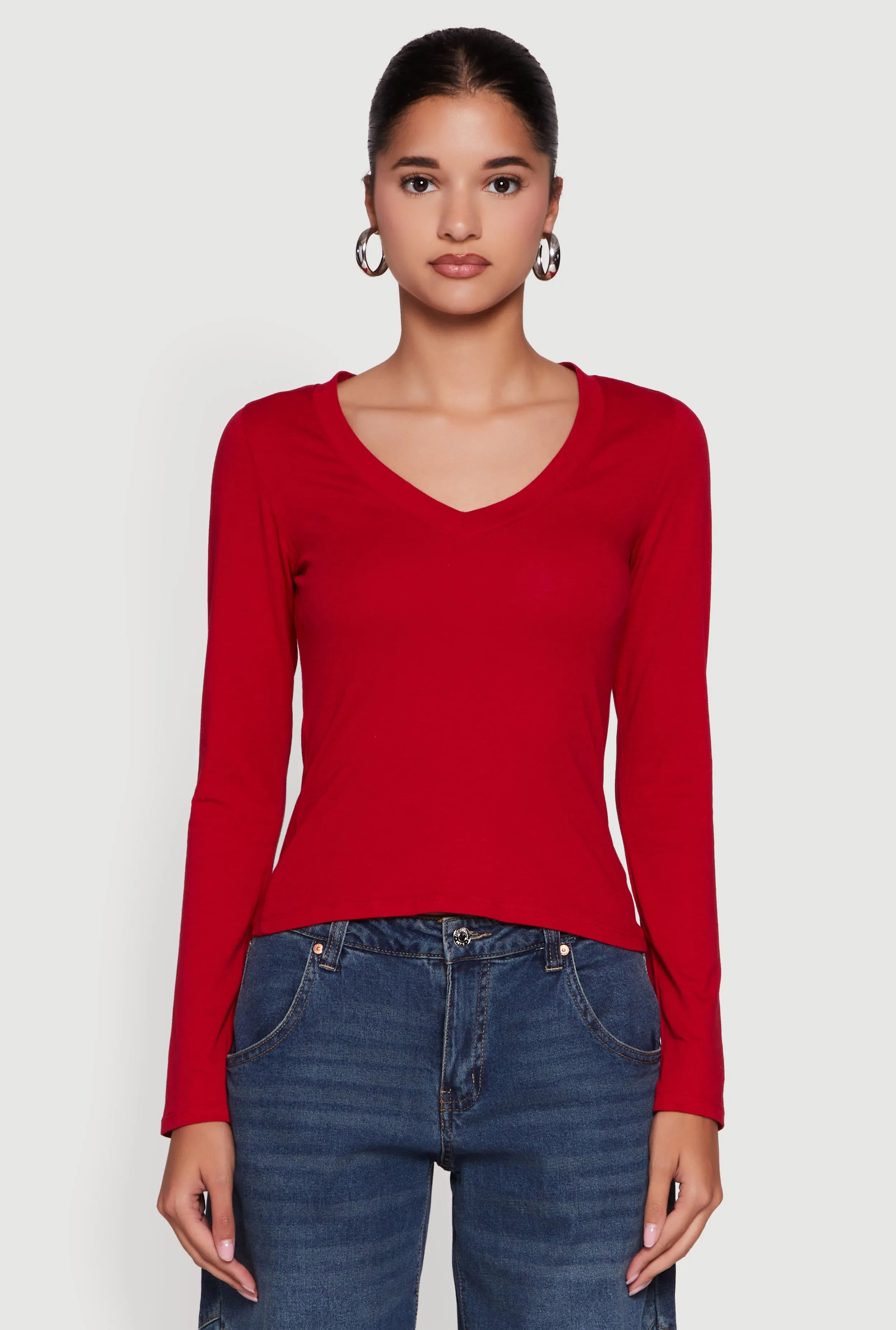Long Sleeve V Neck Casual Tee sold by Rainbow product image thumbnail 2