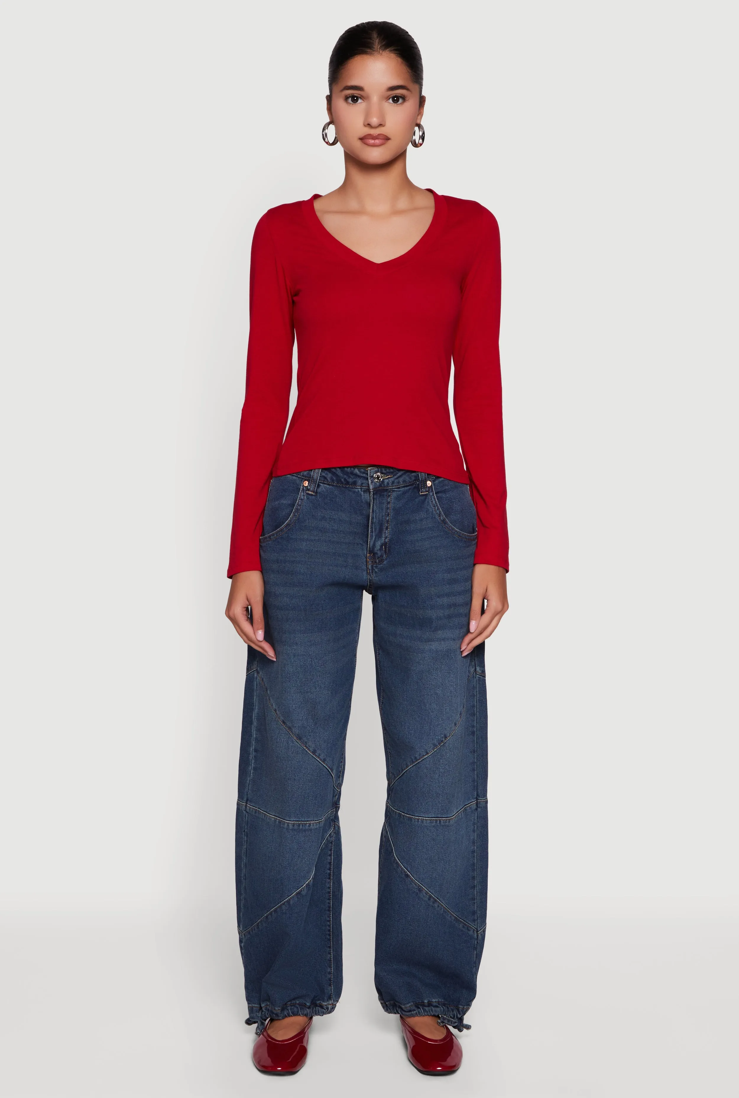 Long Sleeve V Neck Casual Tee sold by Rainbow product image thumbnail 3