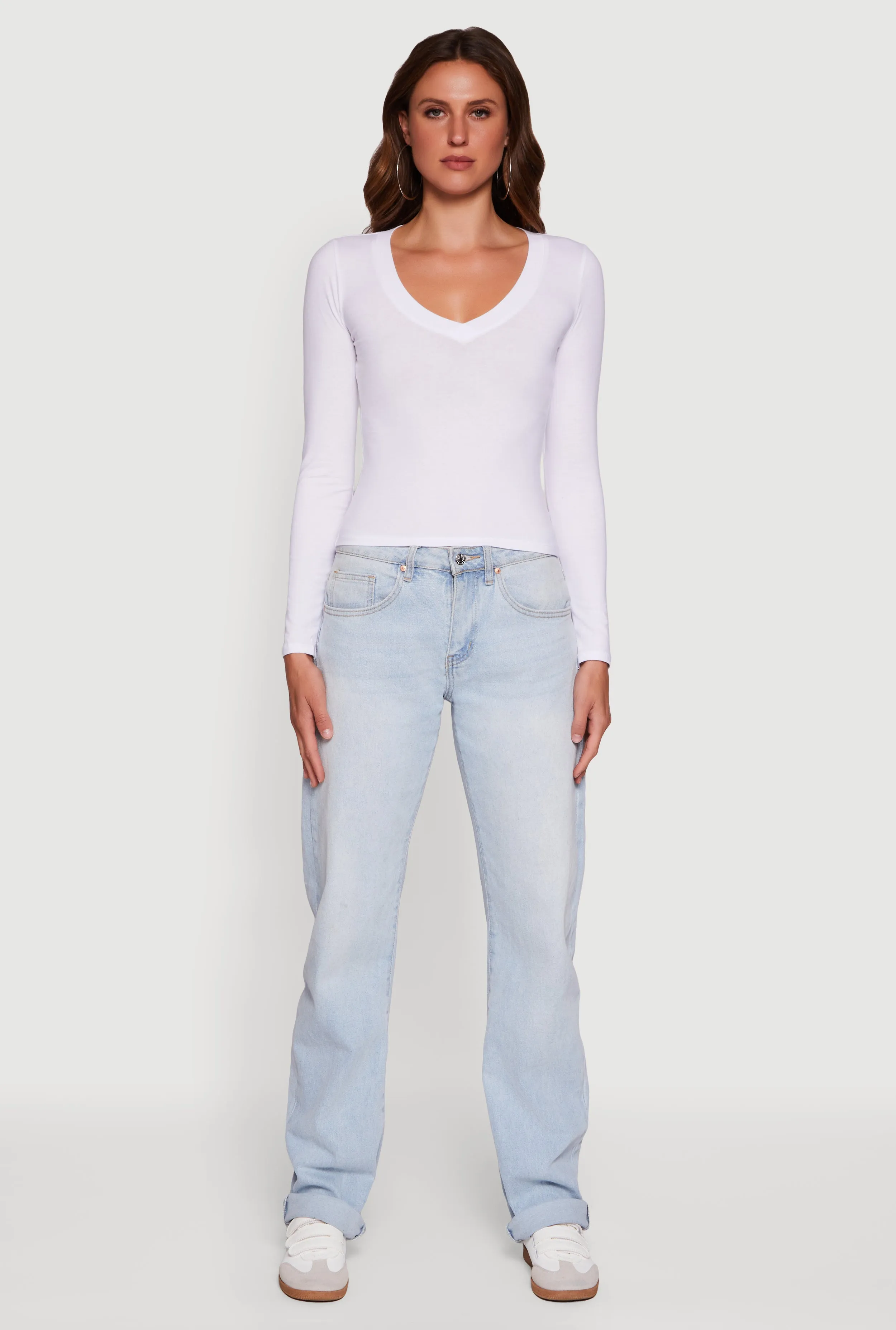 Long Sleeve V Neck Casual Tee sold by Rainbow product image thumbnail 3