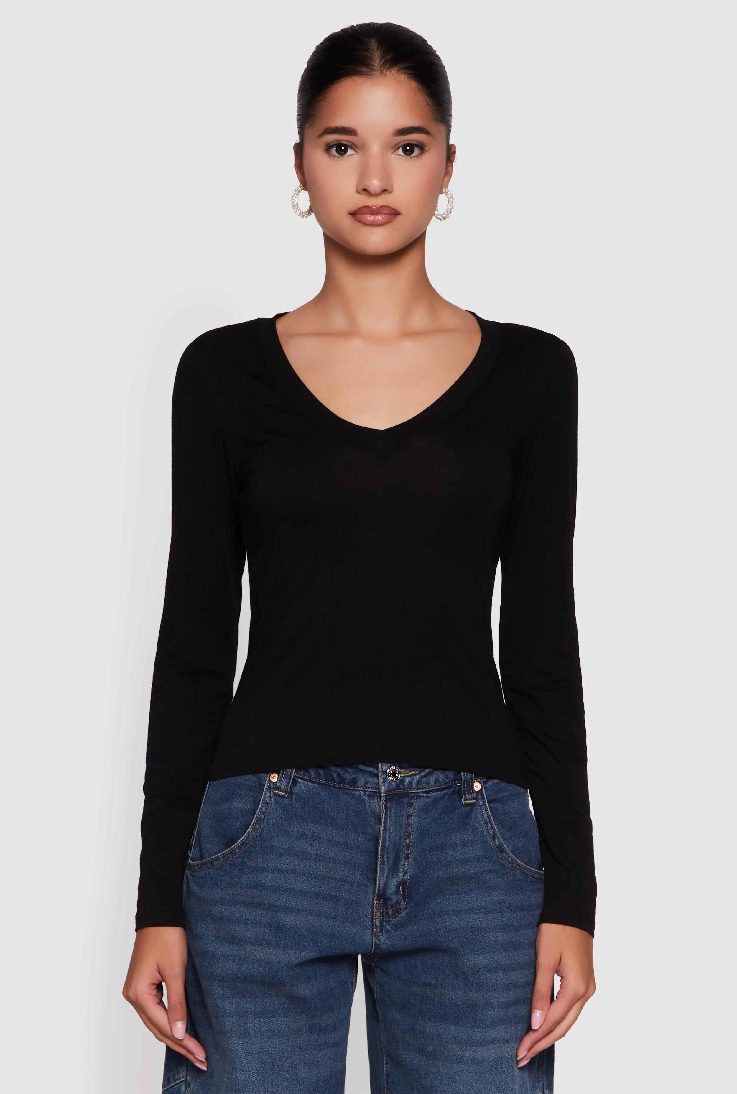 Long Sleeve V Neck Casual Tee sold by Rainbow product image thumbnail 2