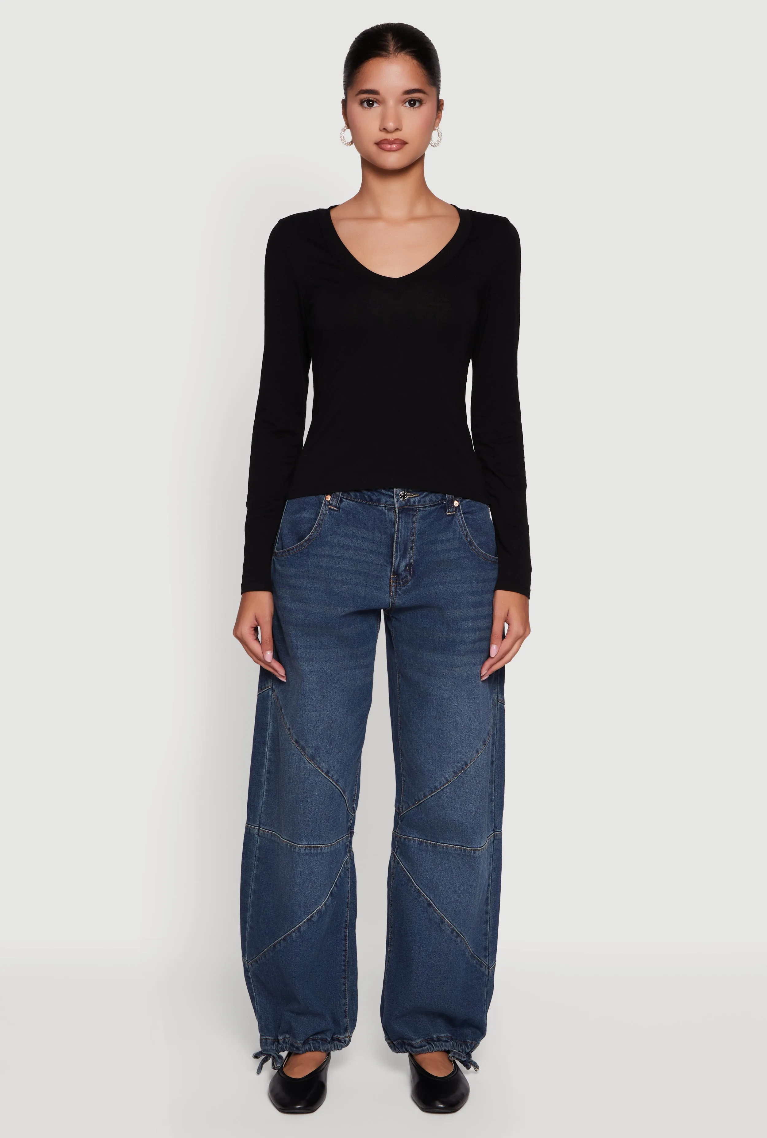 Long Sleeve V Neck Casual Tee sold by Rainbow product image thumbnail 3