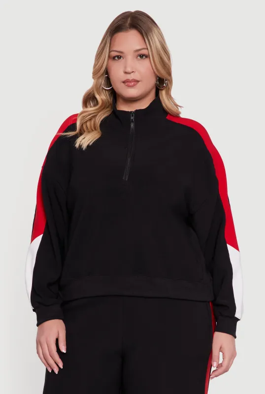 Plus Size Color Blocked Half Zip Neck Track Jacket sold by Rainbow