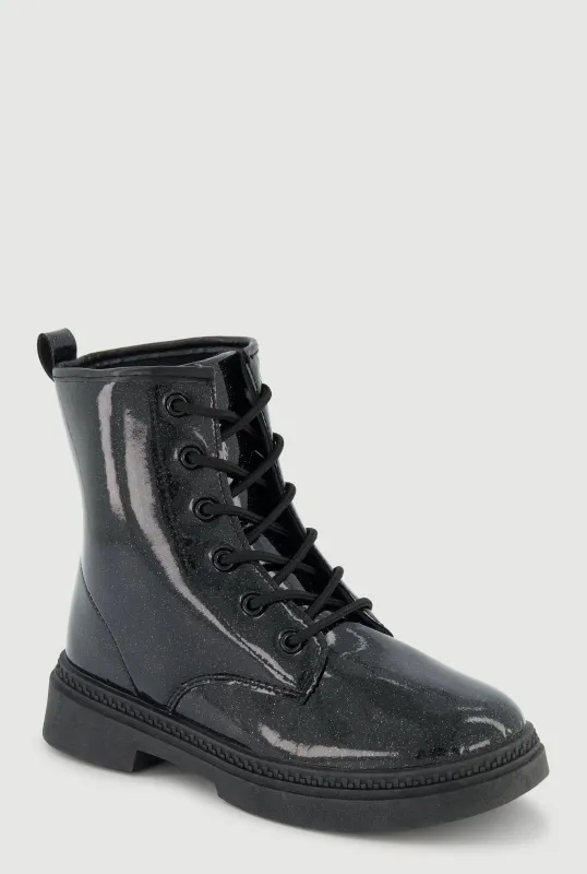 Girls Faux Patent Leather Lace Up Combat Boots sold by Rainbow