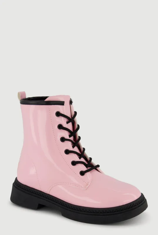 Girls Faux Patent Leather Lace Up Combat Boots sold by Rainbow