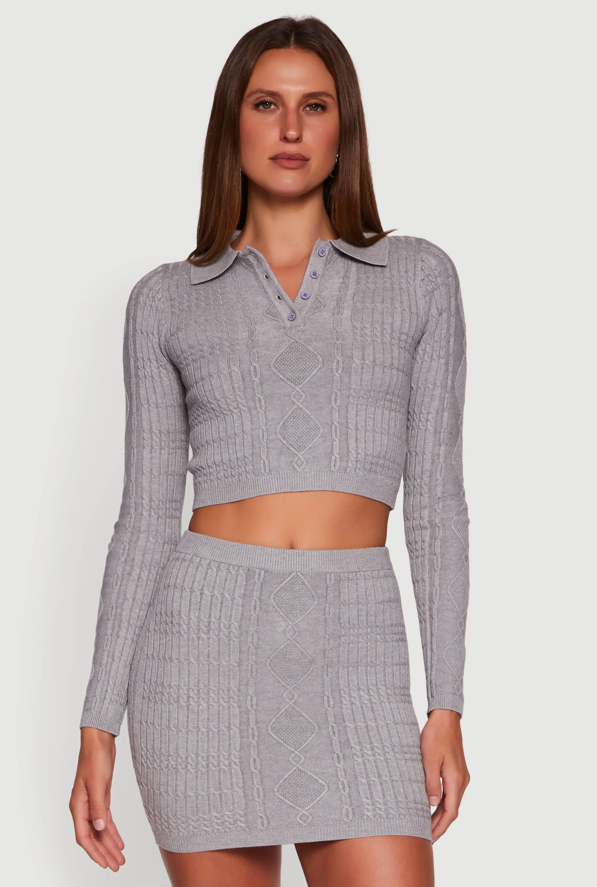 Cable Knit Polo Collar Cropped Sweater sold by Rainbow product image thumbnail 3