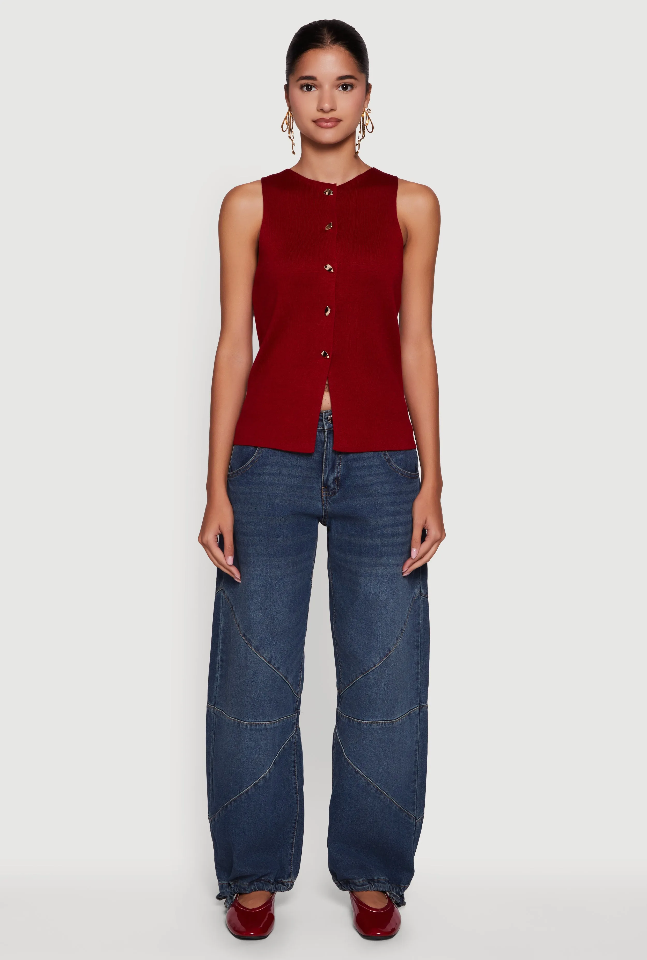 Metallic Button Front Sleeveless Sweater sold by Rainbow product image thumbnail 3