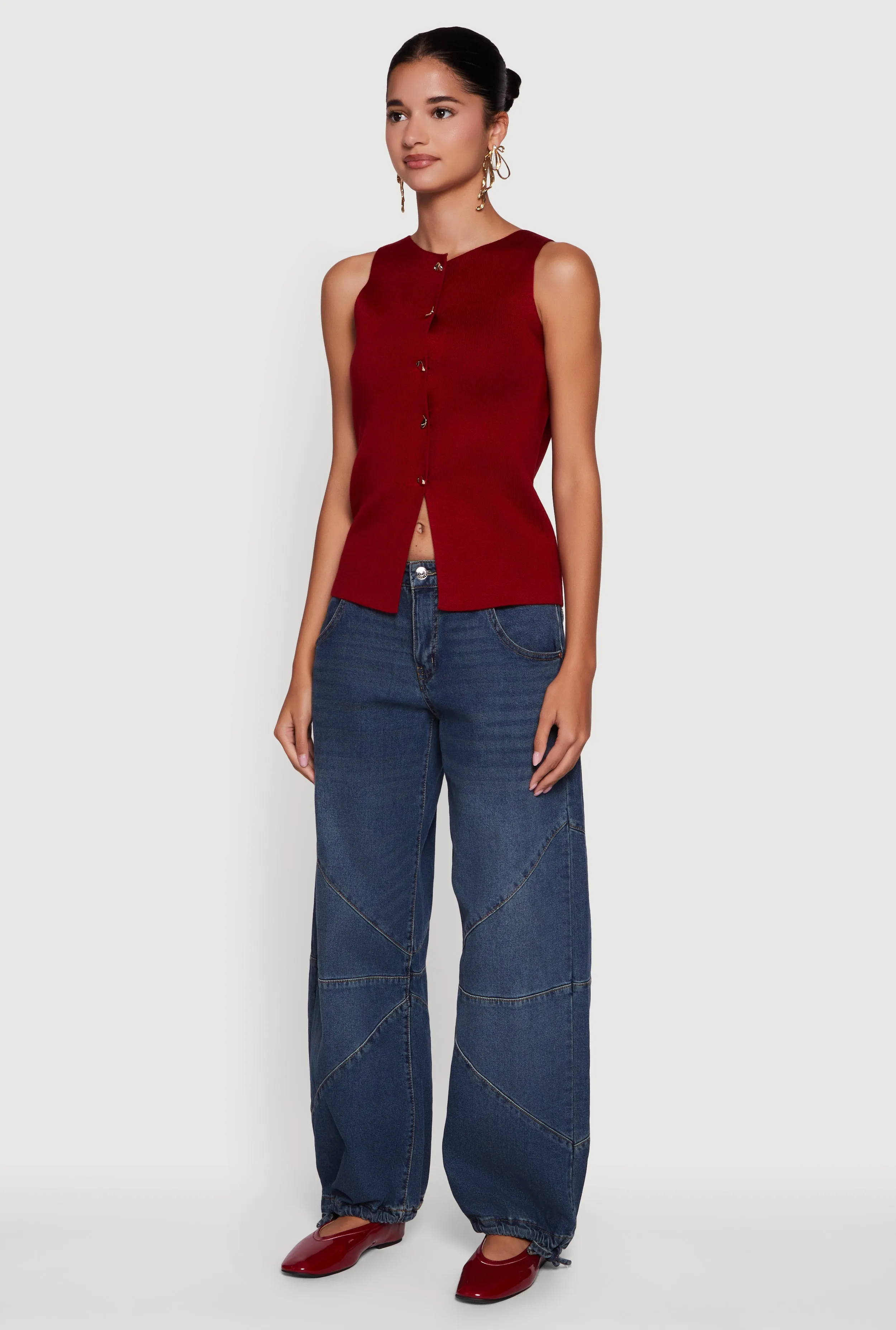 Metallic Button Front Sleeveless Sweater sold by Rainbow product image thumbnail 5