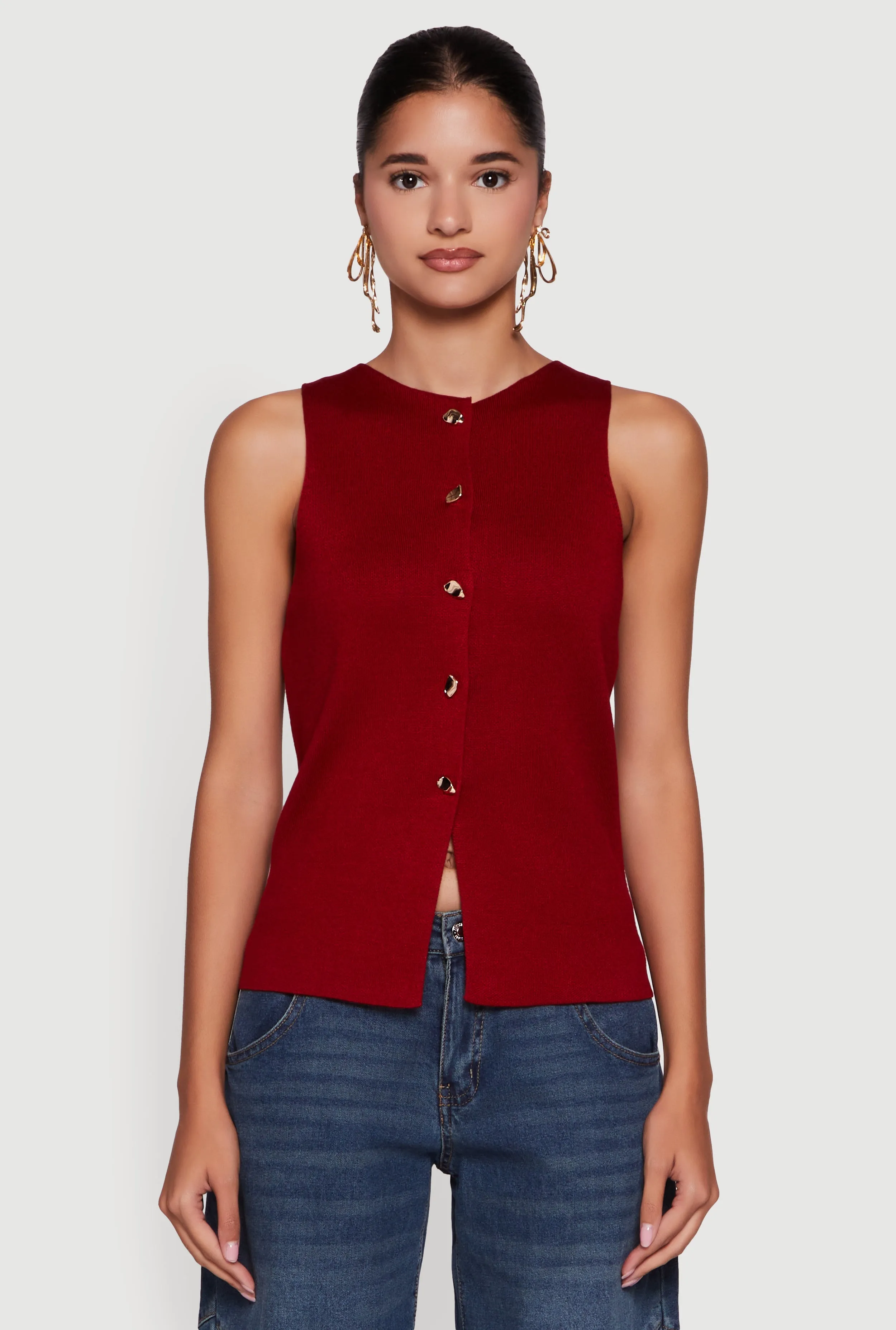 Metallic Button Front Sleeveless Sweater sold by Rainbow product image thumbnail 2