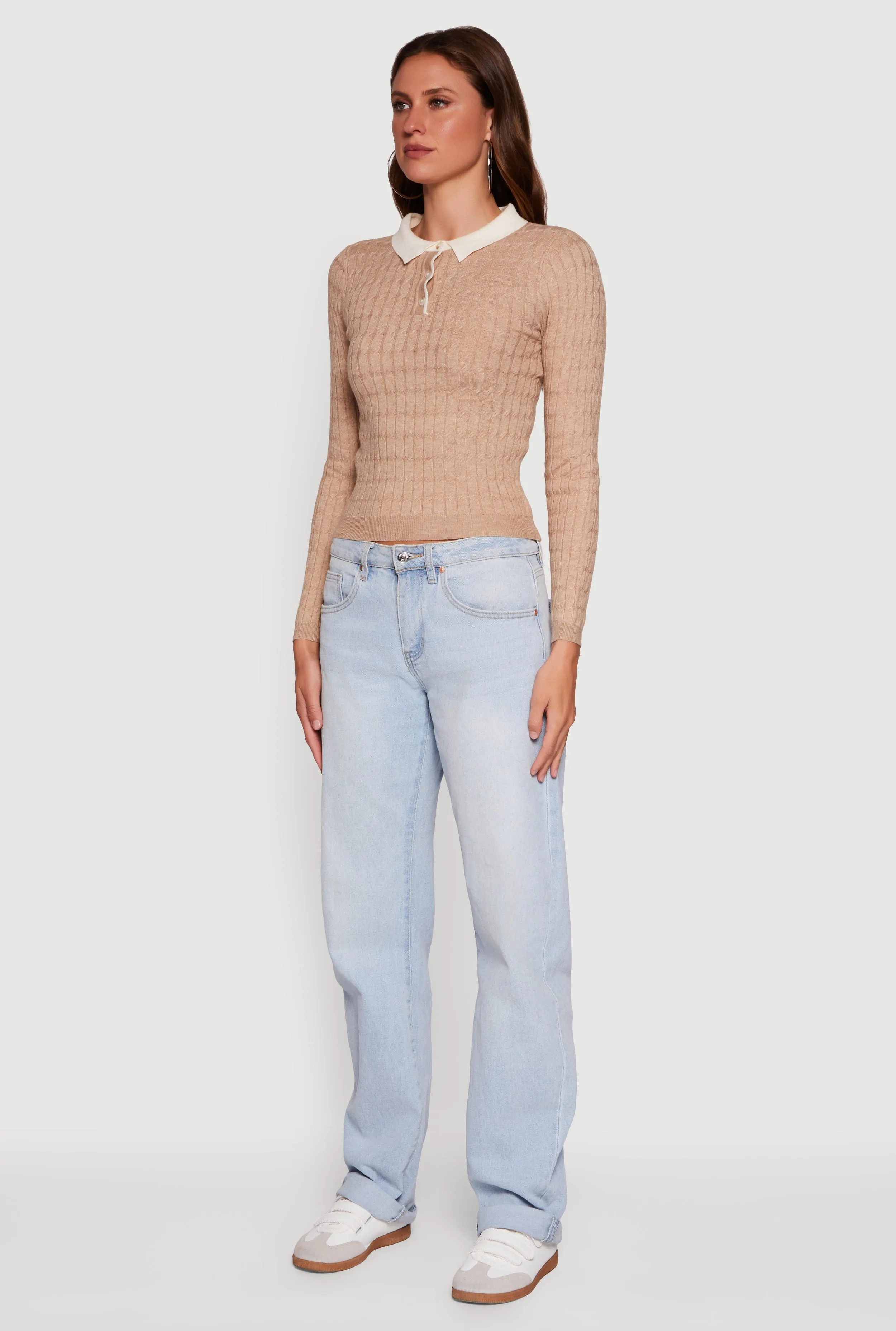 Cable Knit Contrast Trim Polo Sweater sold by Rainbow product image thumbnail 5