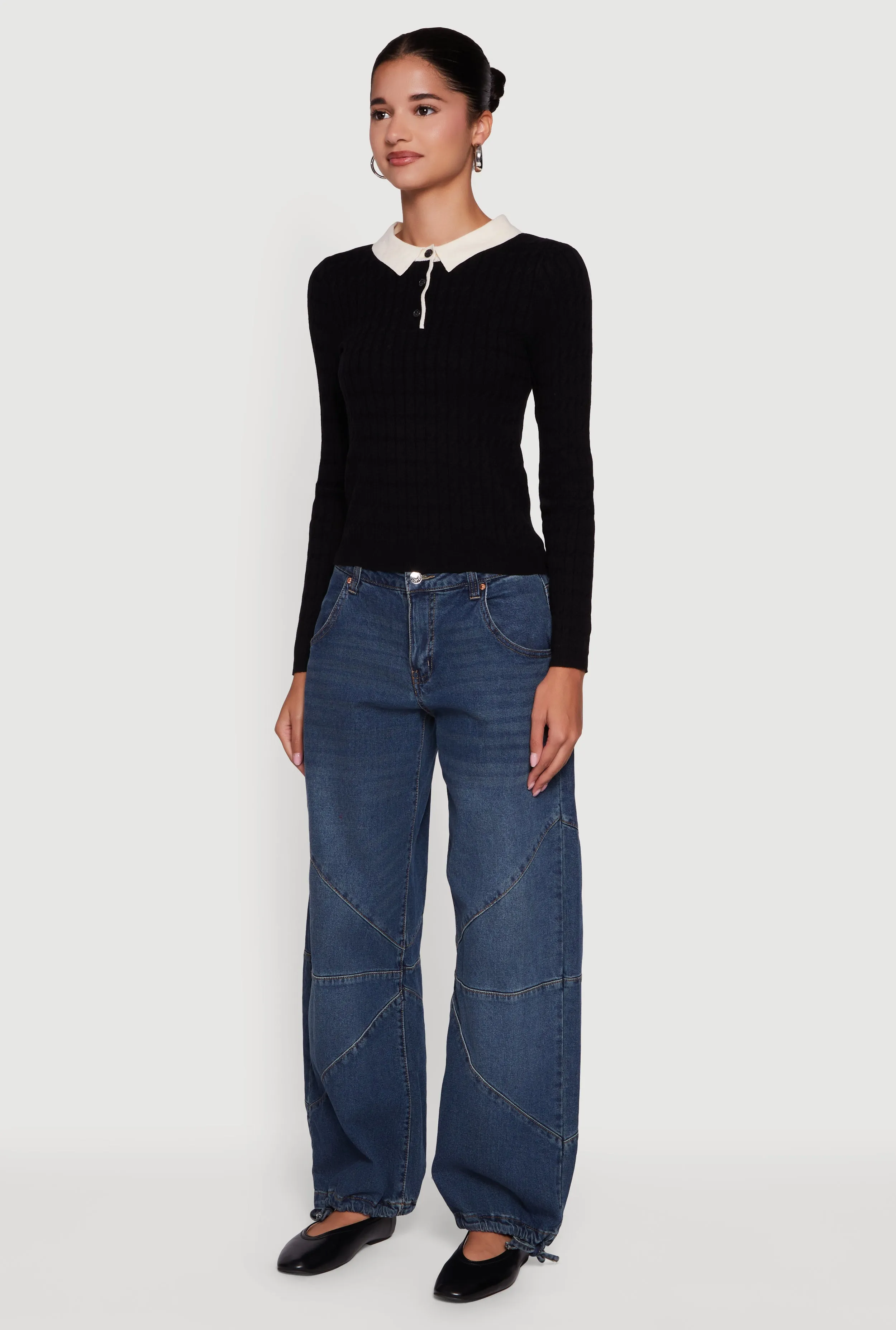 Cable Knit Contrast Trim Polo Sweater sold by Rainbow product image thumbnail 5