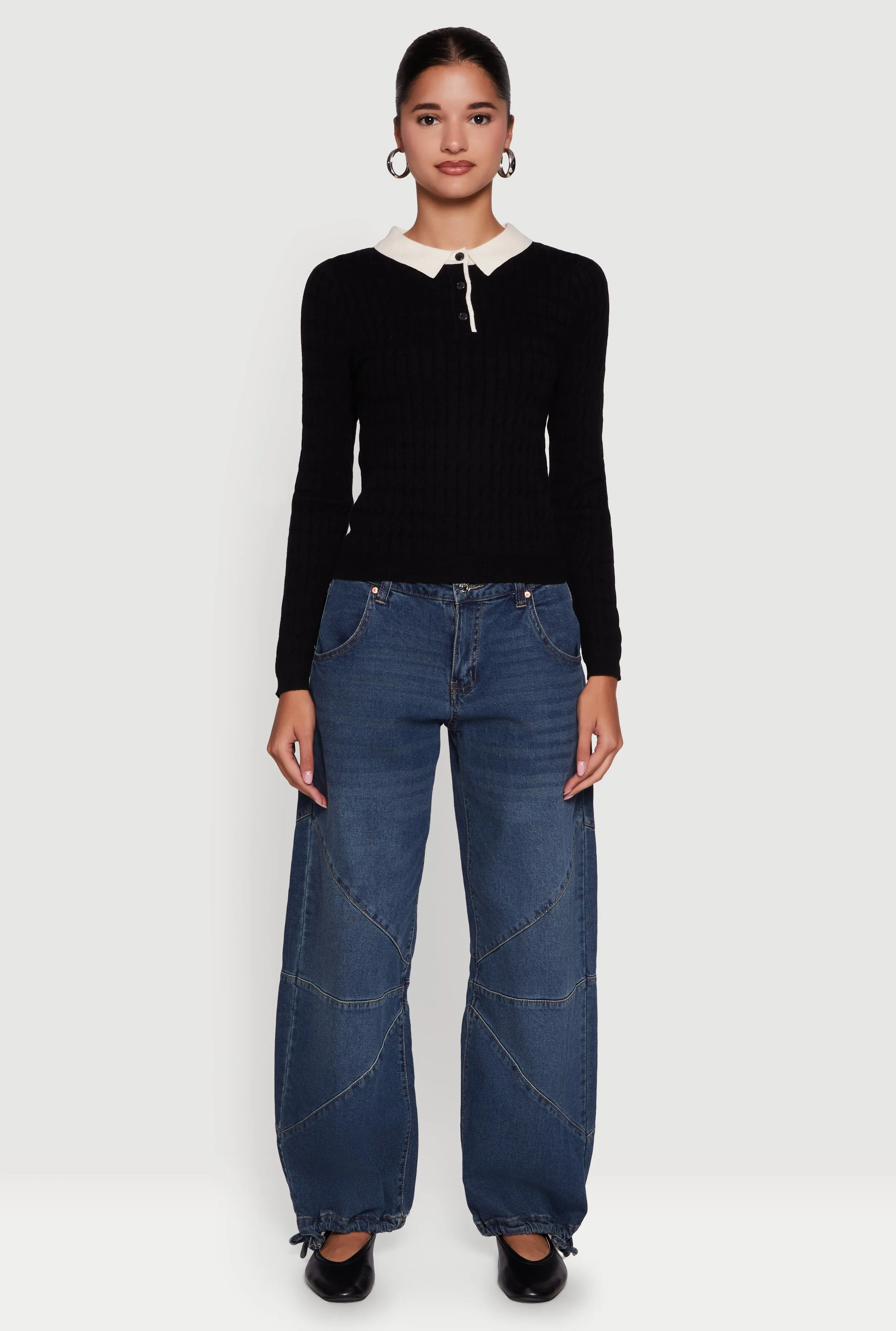 Cable Knit Contrast Trim Polo Sweater sold by Rainbow product image thumbnail 3