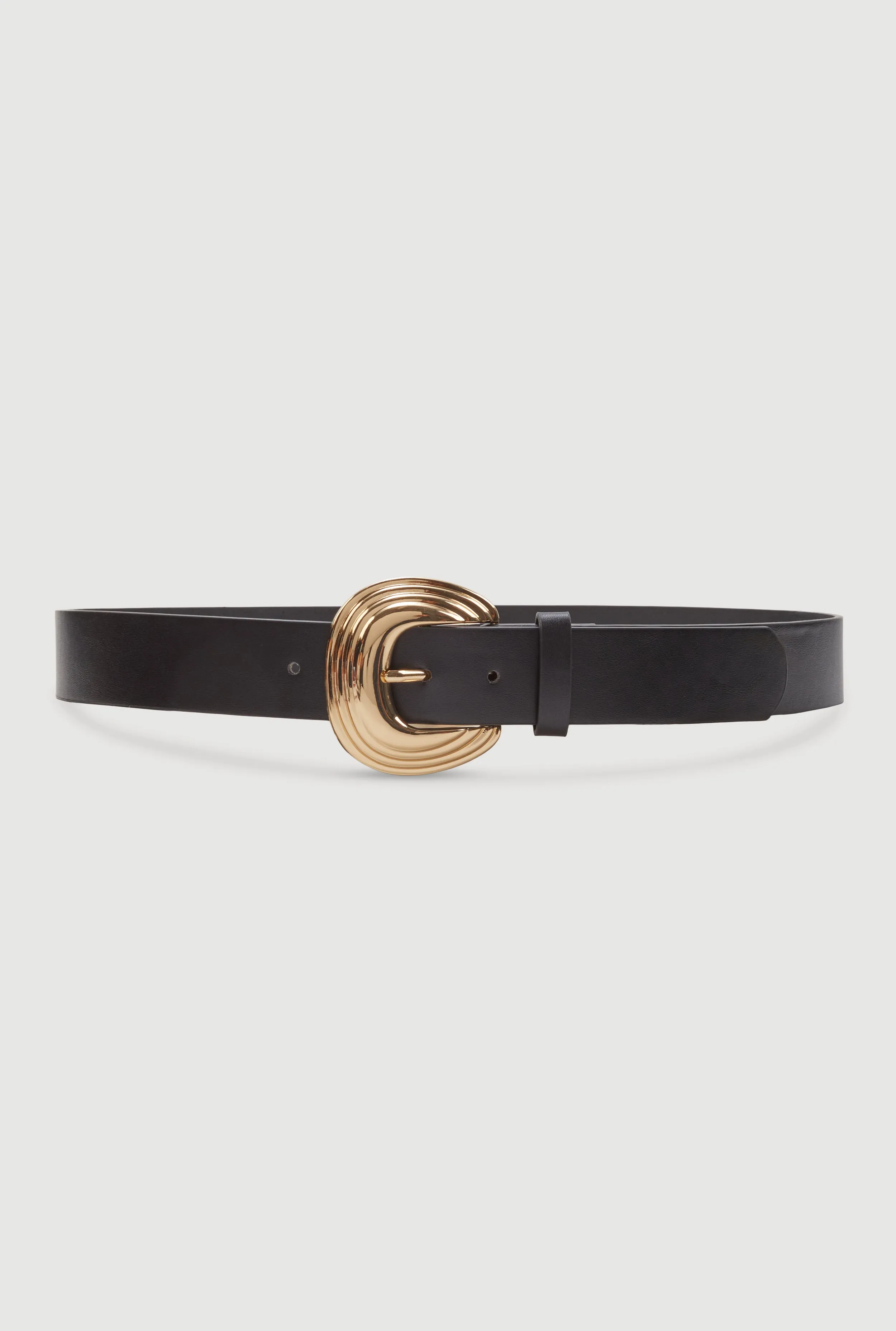 Plus Size Faux Leather Belt with Textured Metallic Buckle sold by Rainbow