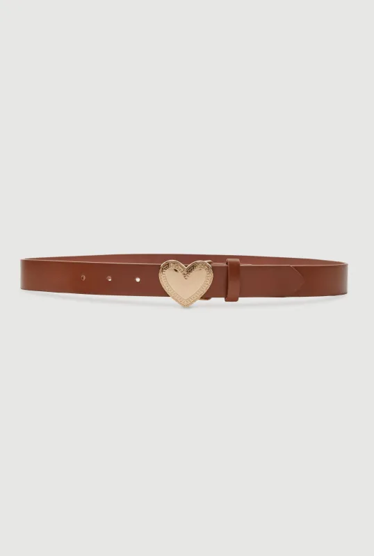 Metallic Heart Buckle Faux Leather Belt sold by Rainbow