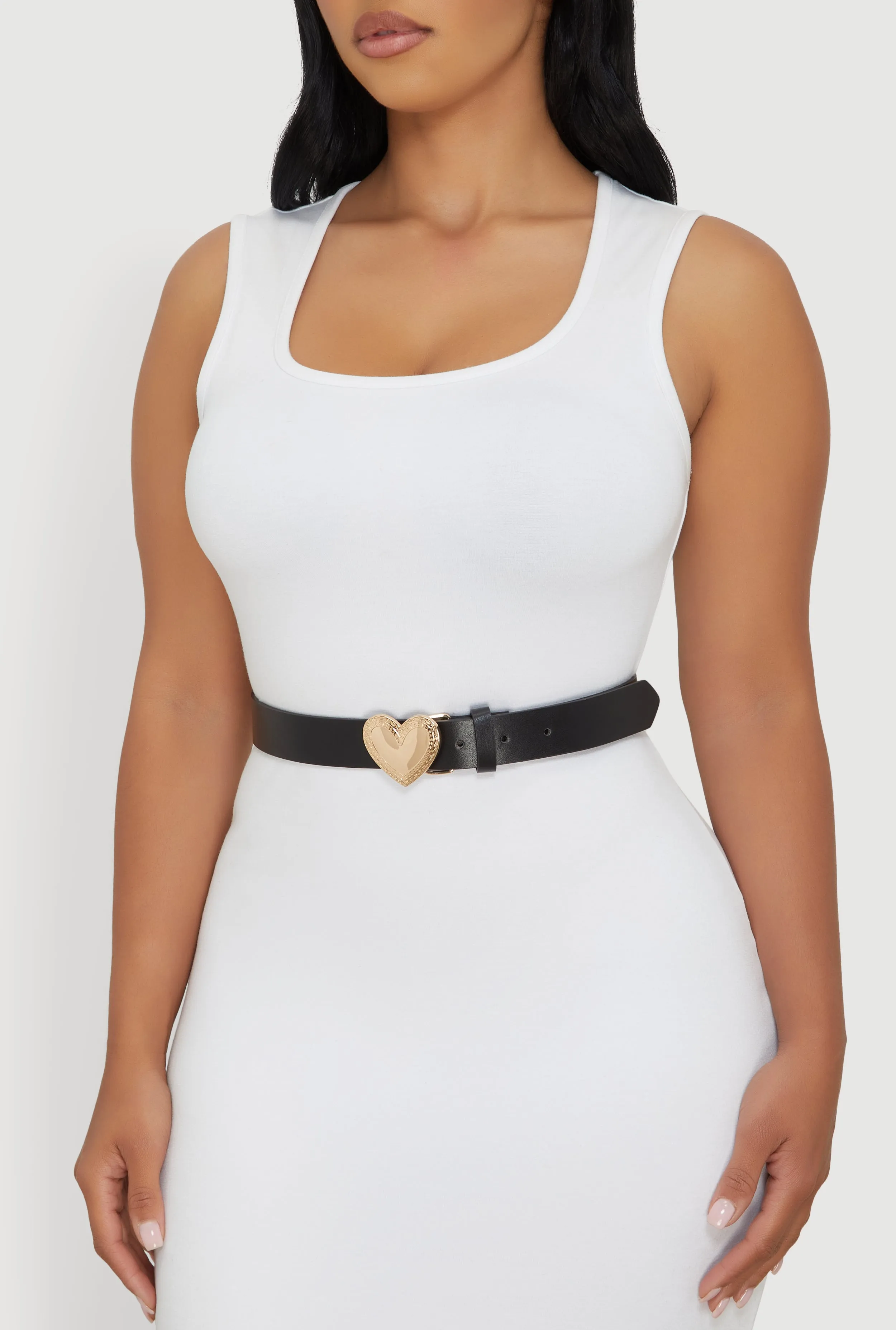 Metallic Heart Buckle Faux Leather Belt sold by Rainbow product image thumbnail 2