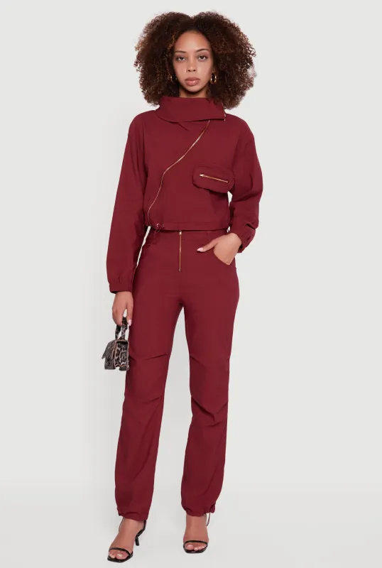 Mid Rise Zip Front Pants with Toggle Drawstring Hem sold by Rainbow