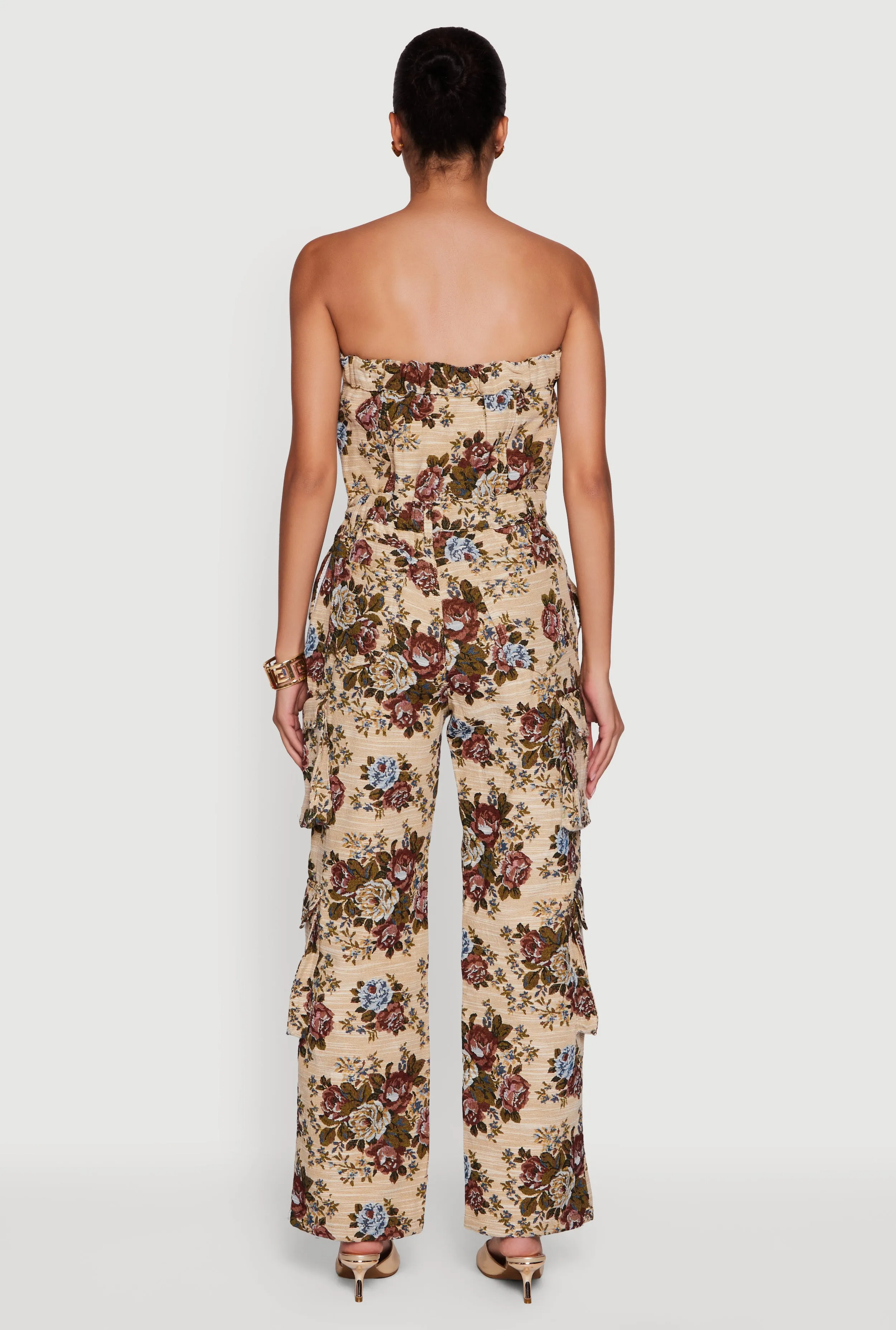 Floral Jacquard Strapless Utility Jumpsuit sold by Rainbow product image thumbnail 5
