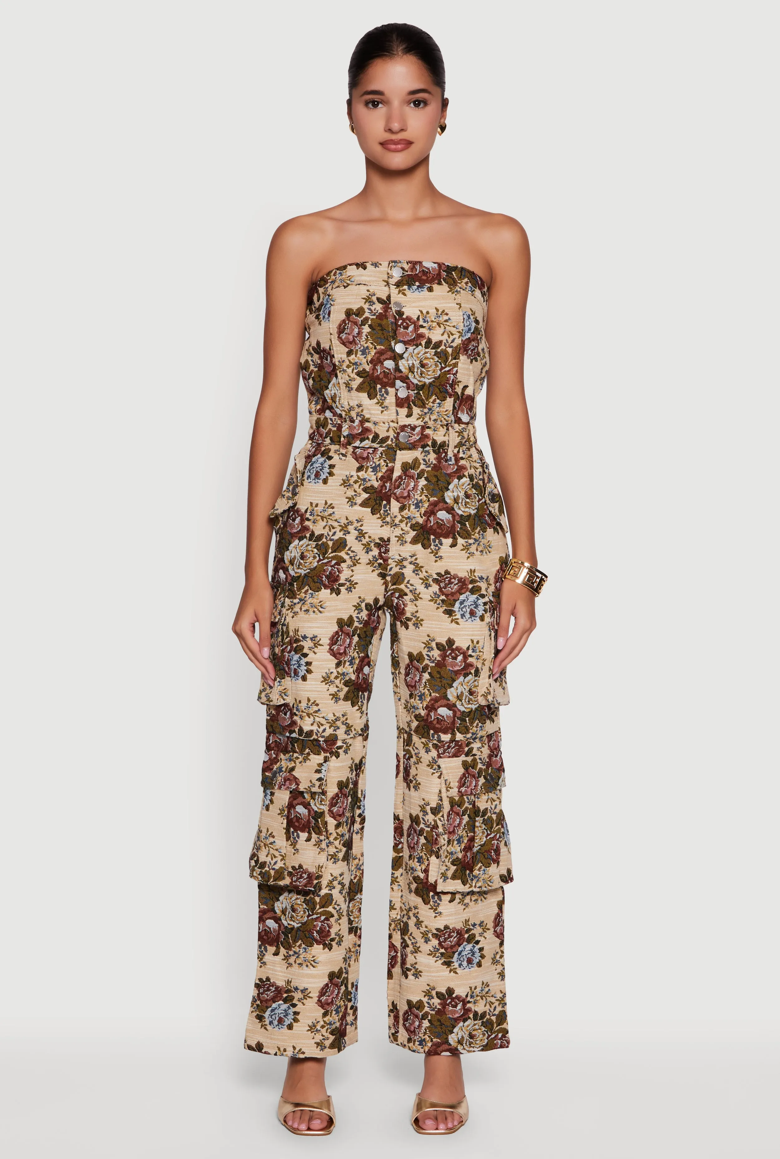 Floral Jacquard Strapless Utility Jumpsuit sold by Rainbow product image thumbnail 2