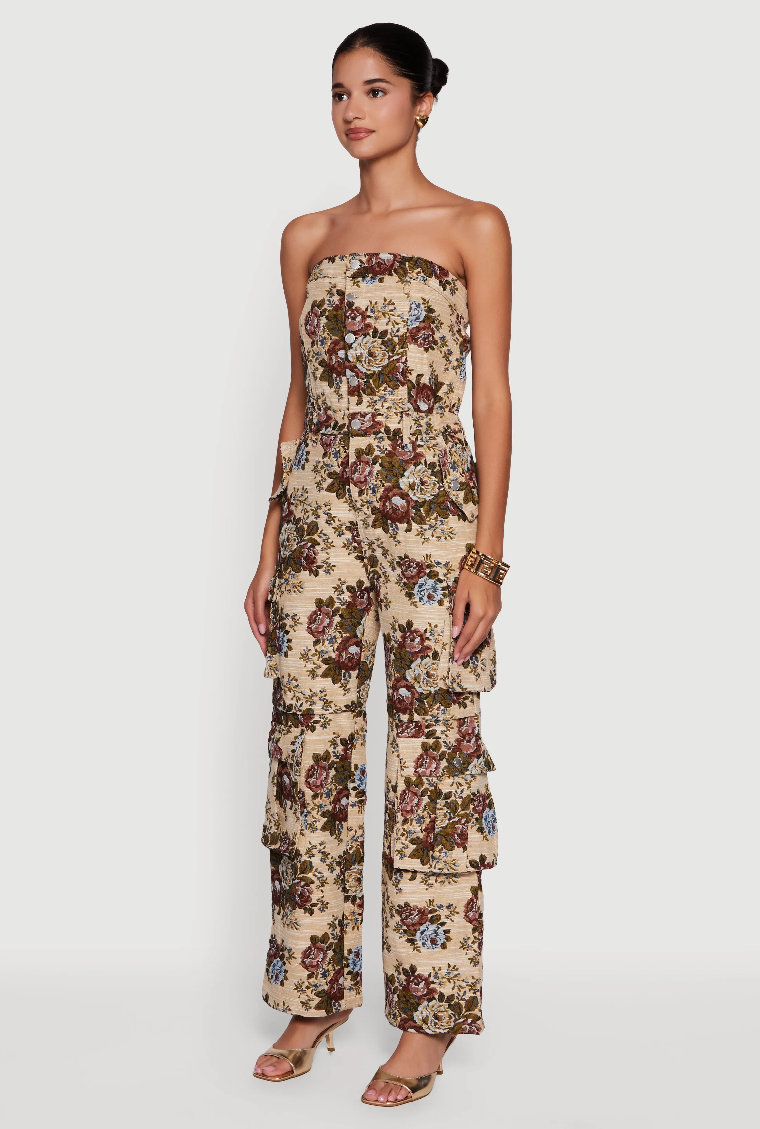 Floral Jacquard Strapless Utility Jumpsuit sold by Rainbow product image thumbnail 3