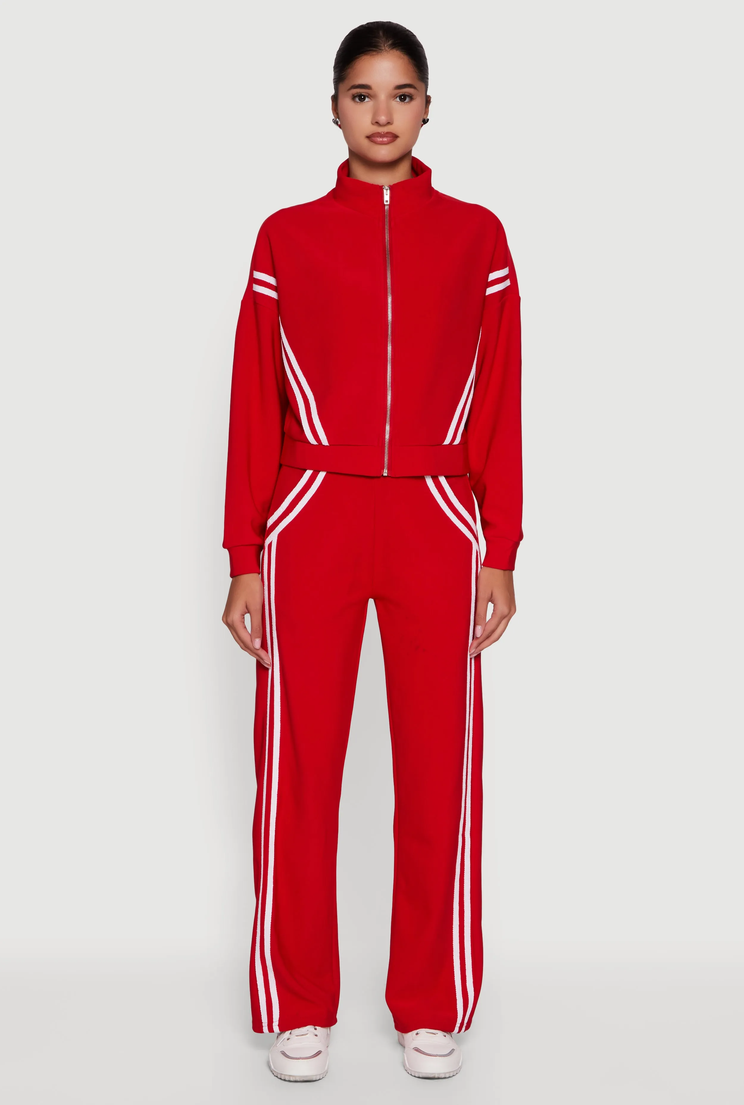 Long Sleeve Mock Neck Varsity Stripe Detail Track Jacket sold by Rainbow product image thumbnail 3