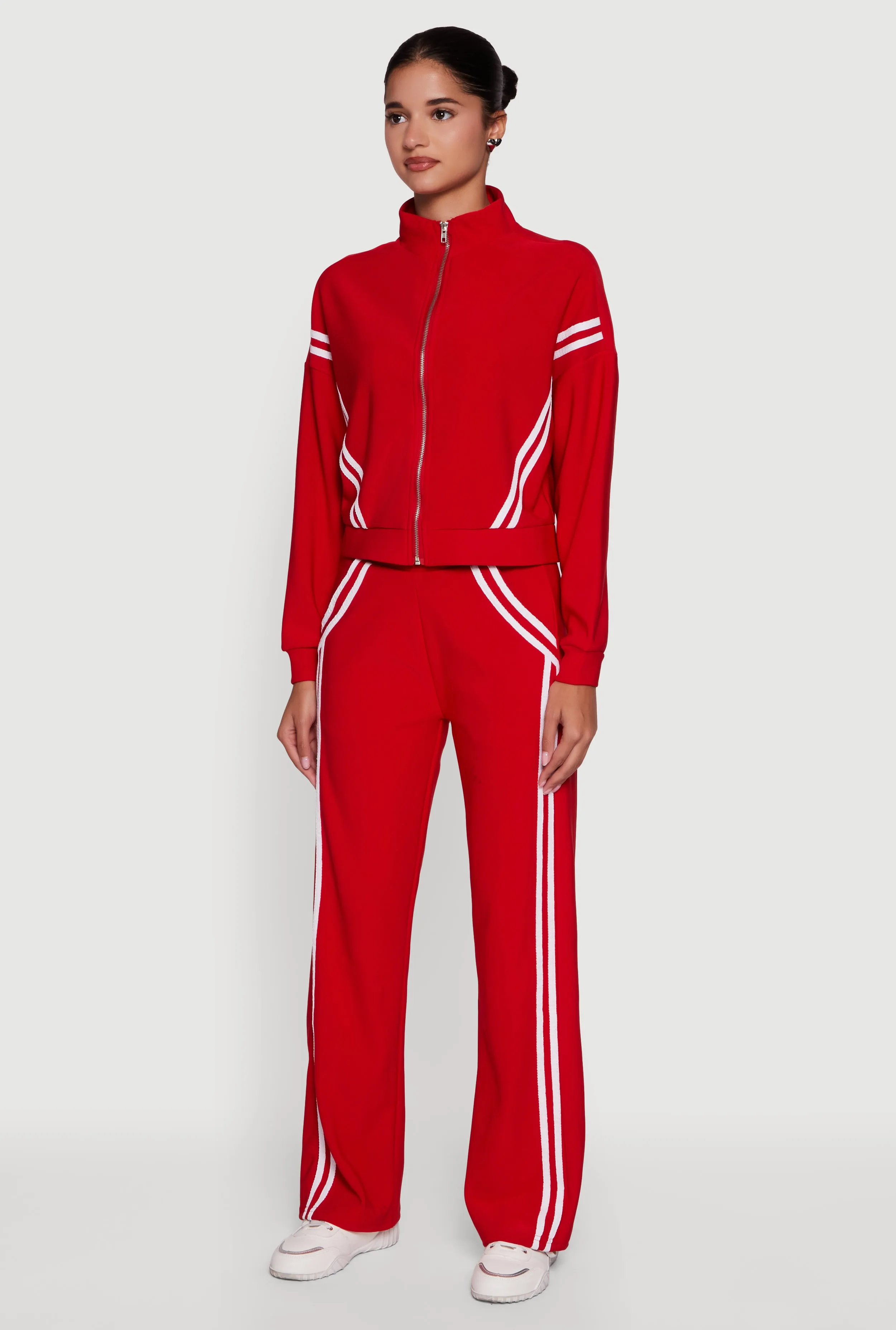 Long Sleeve Mock Neck Varsity Stripe Detail Track Jacket sold by Rainbow product image thumbnail 5