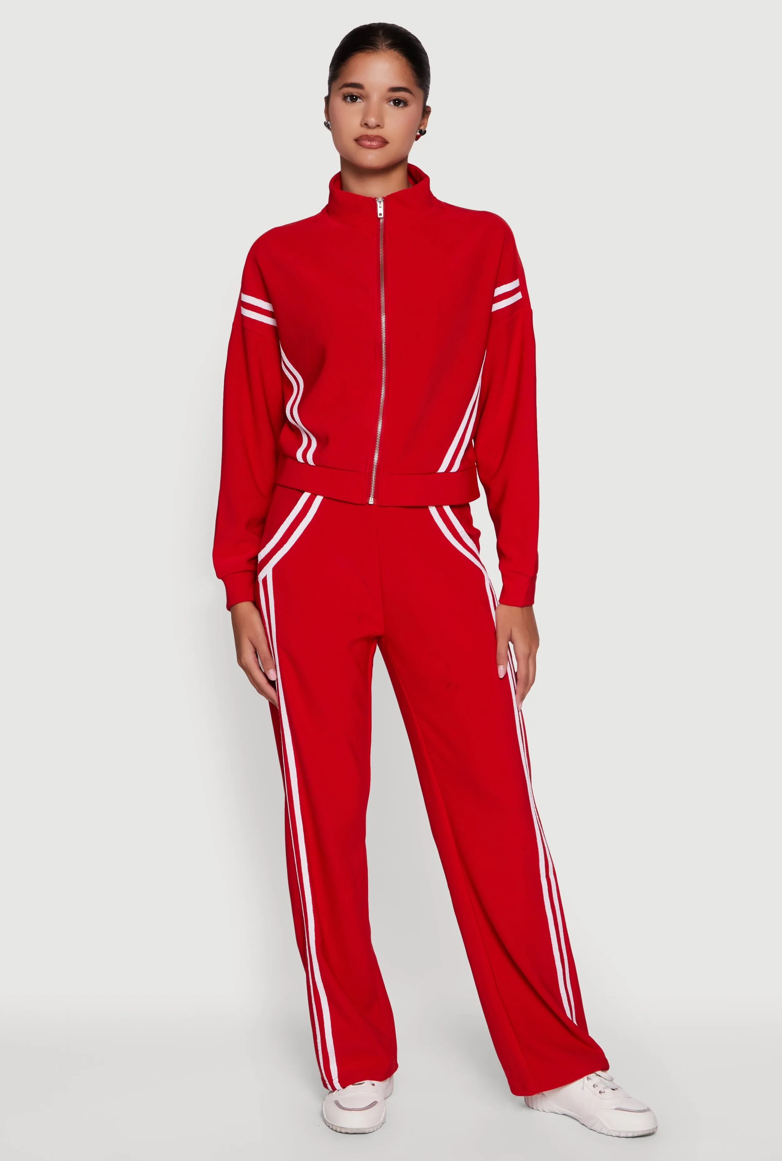 Long Sleeve Mock Neck Varsity Stripe Detail Track Jacket sold by Rainbow product image thumbnail 2