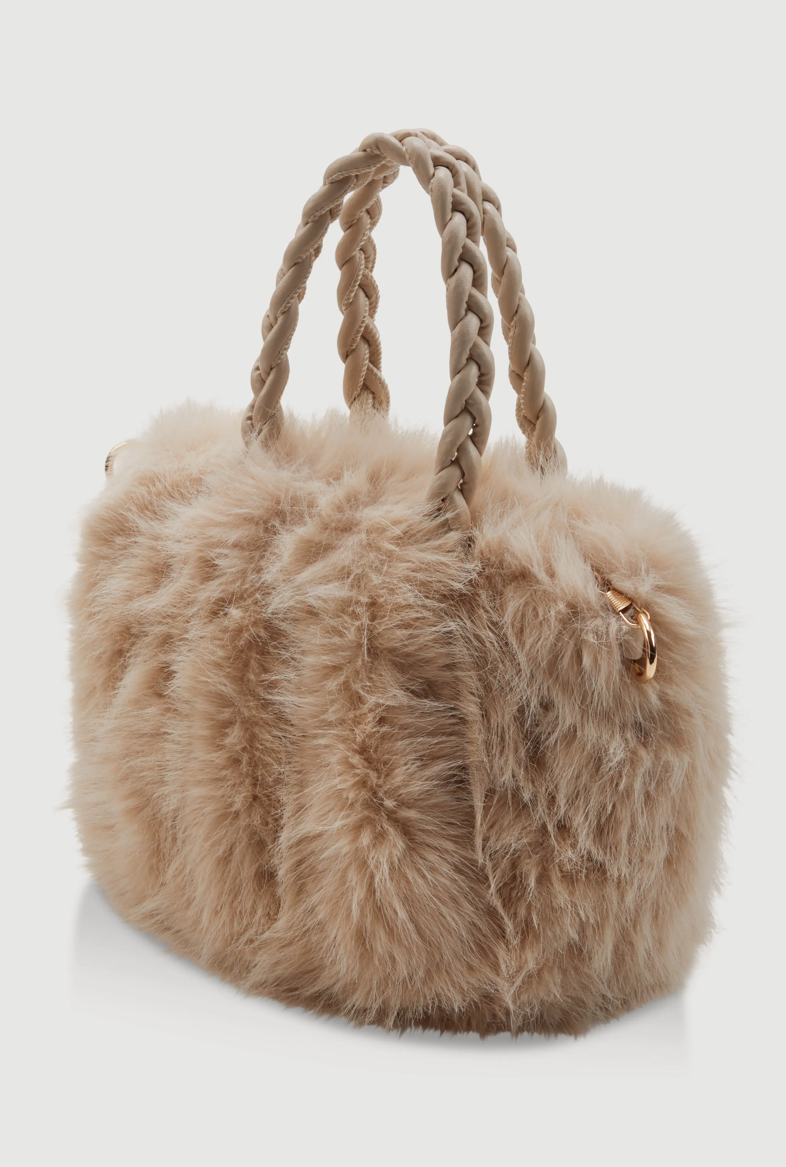 Braided Handle Metallic Chain Faux Fur Crossbody Bag sold by Rainbow product image thumbnail 5