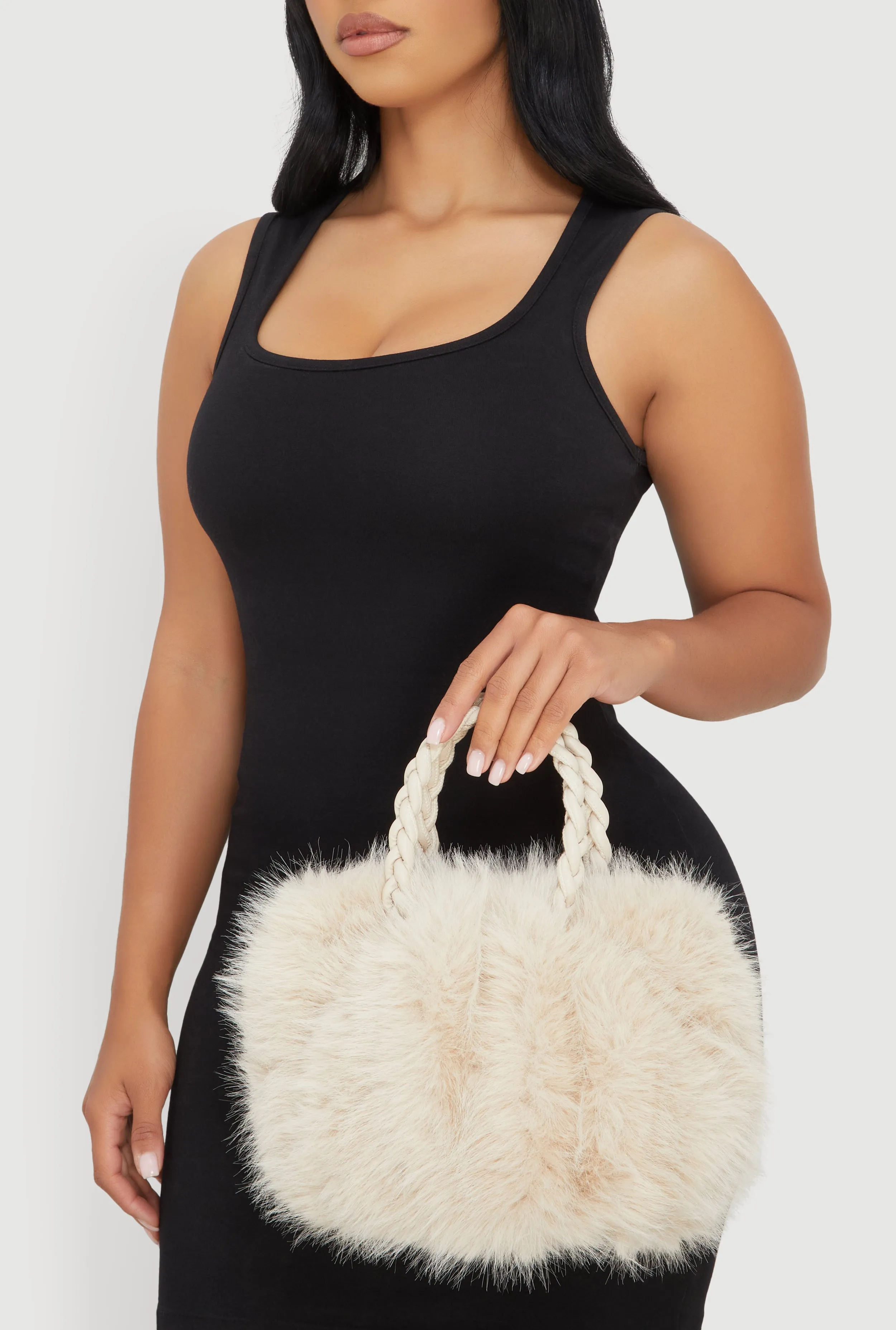 Braided Handle Metallic Chain Faux Fur Crossbody Bag sold by Rainbow product image thumbnail 2