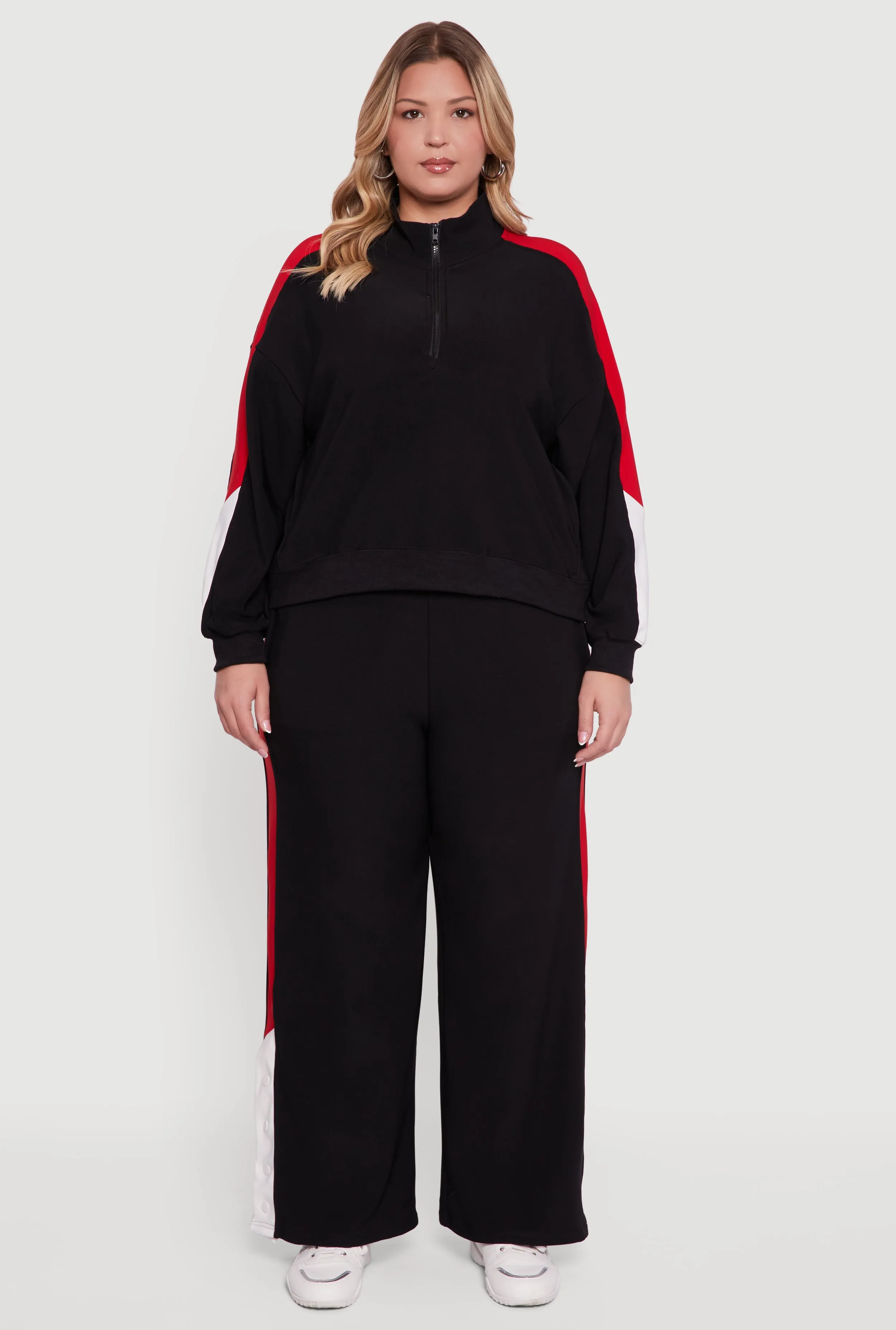 Plus Size Color Block Snap Button Side Track Pants sold by Rainbow