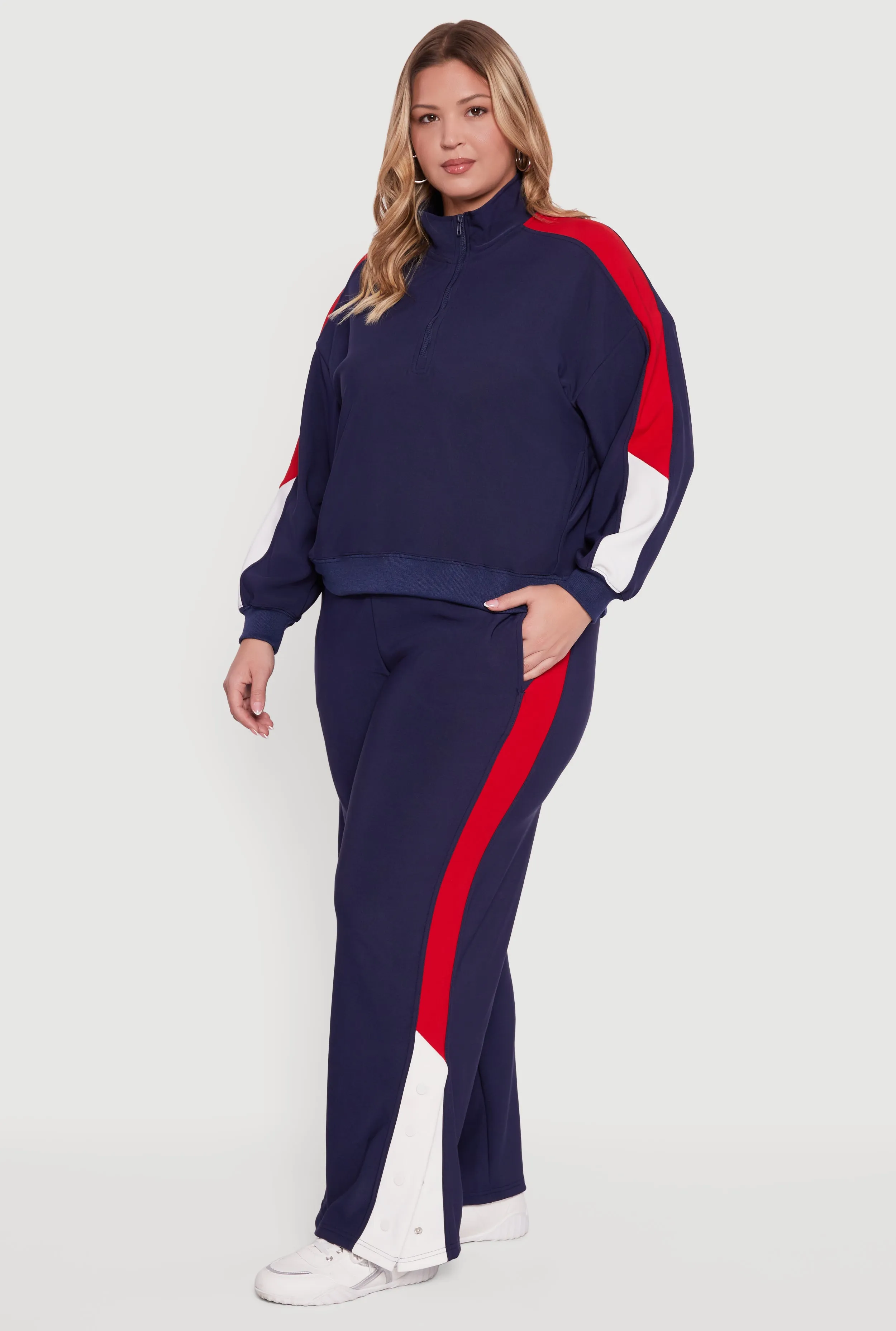Plus Size Color Block Snap Button Side Track Pants sold by Rainbow product image thumbnail 2