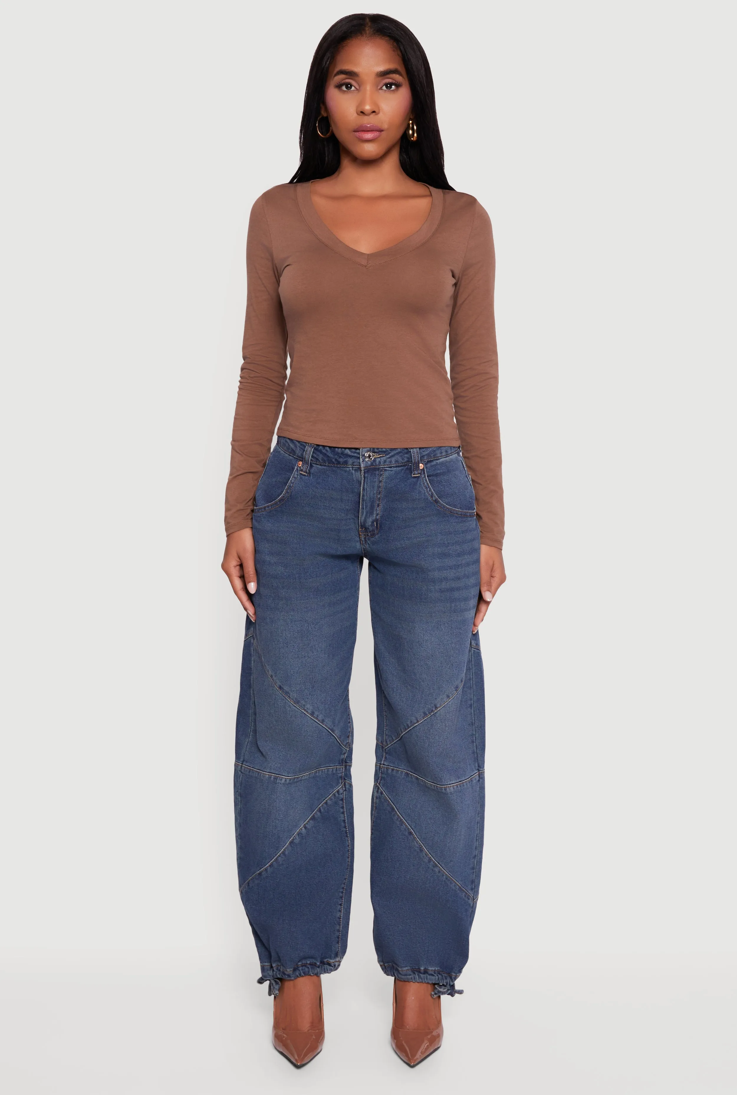 Long Sleeve V Neck Casual Tee sold by Rainbow product image thumbnail 3