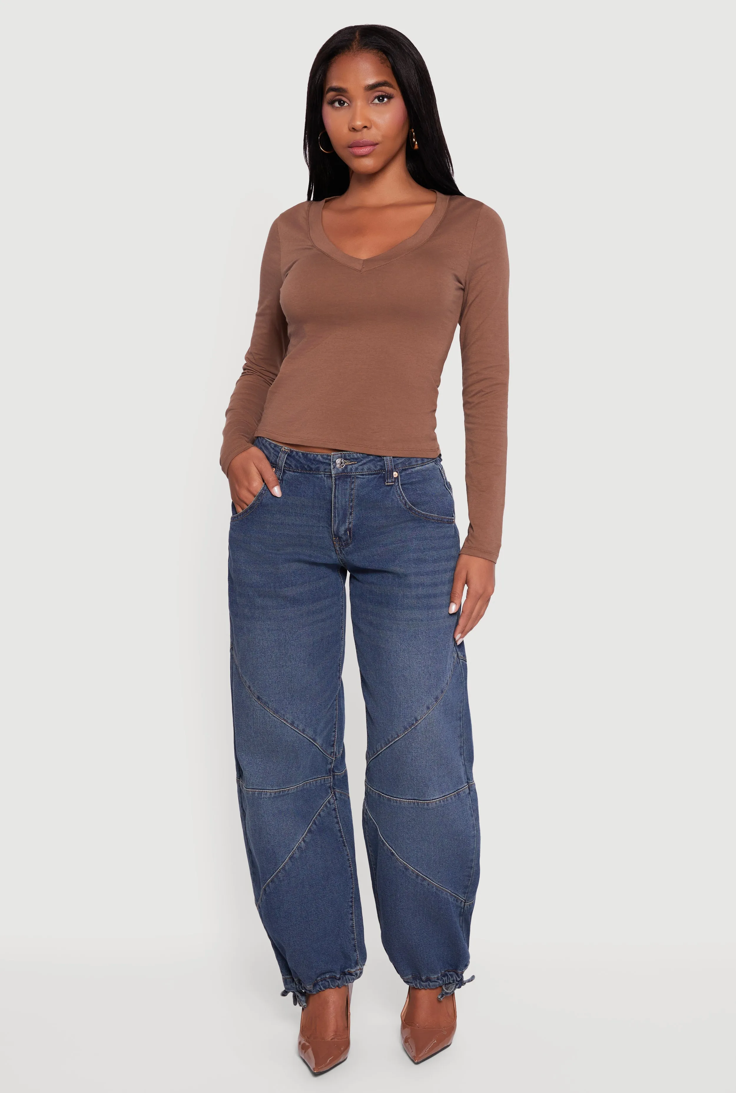 Long Sleeve V Neck Casual Tee sold by Rainbow