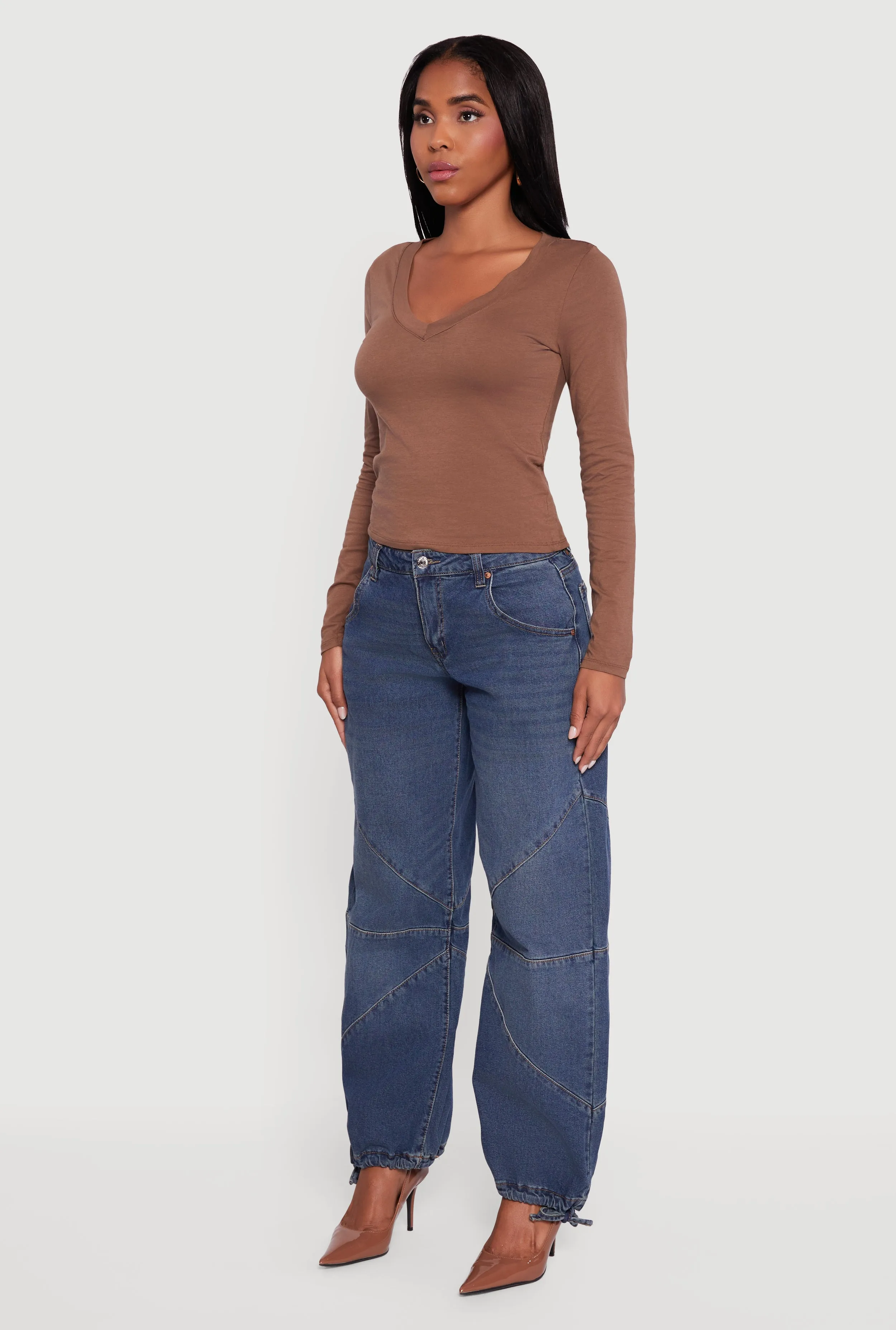 Long Sleeve V Neck Casual Tee sold by Rainbow product image thumbnail 5