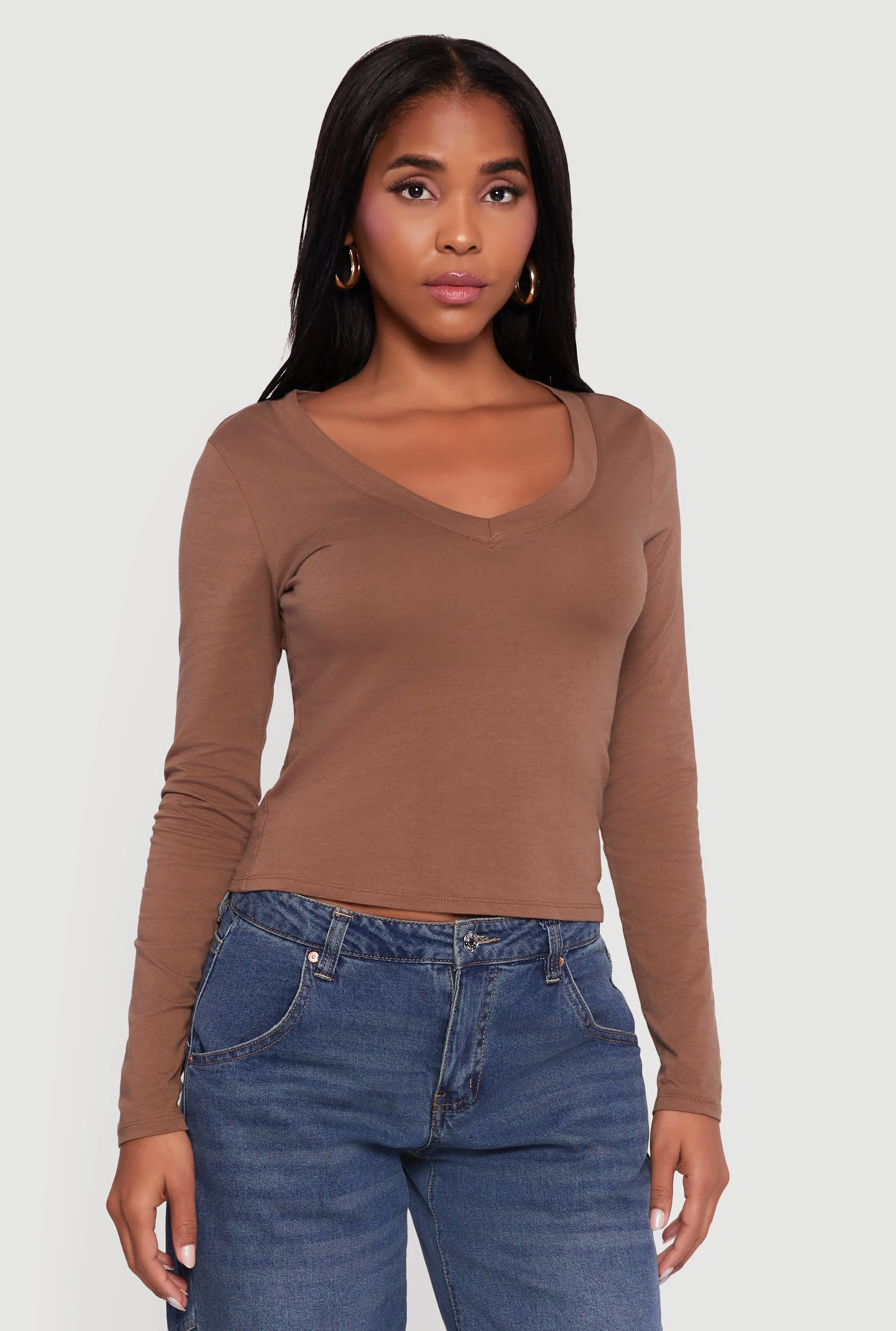 Long Sleeve V Neck Casual Tee sold by Rainbow product image thumbnail 2