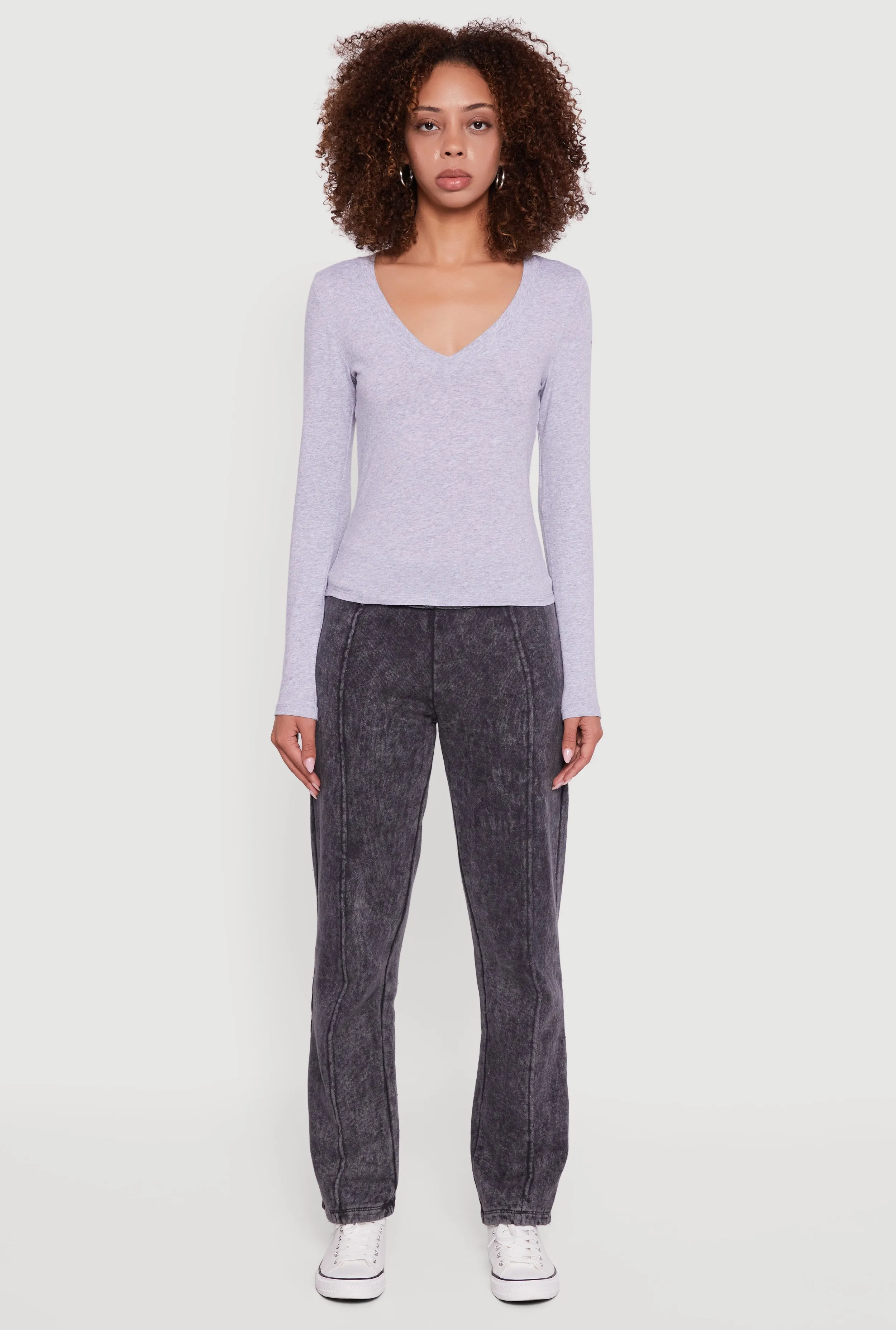 Long Sleeve V Neck Casual Tee sold by Rainbow product image thumbnail 3