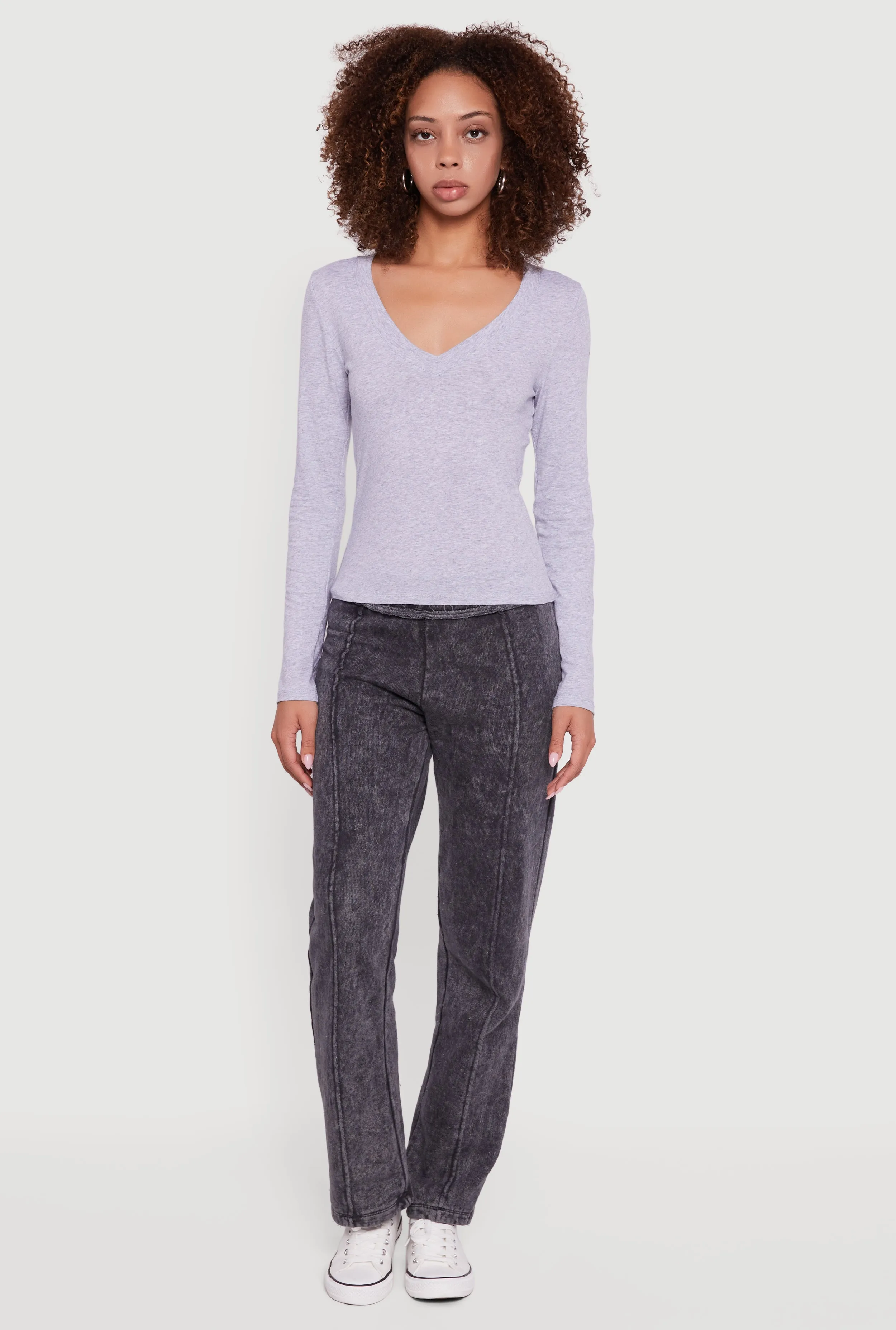 Long Sleeve V Neck Casual Tee sold by Rainbow