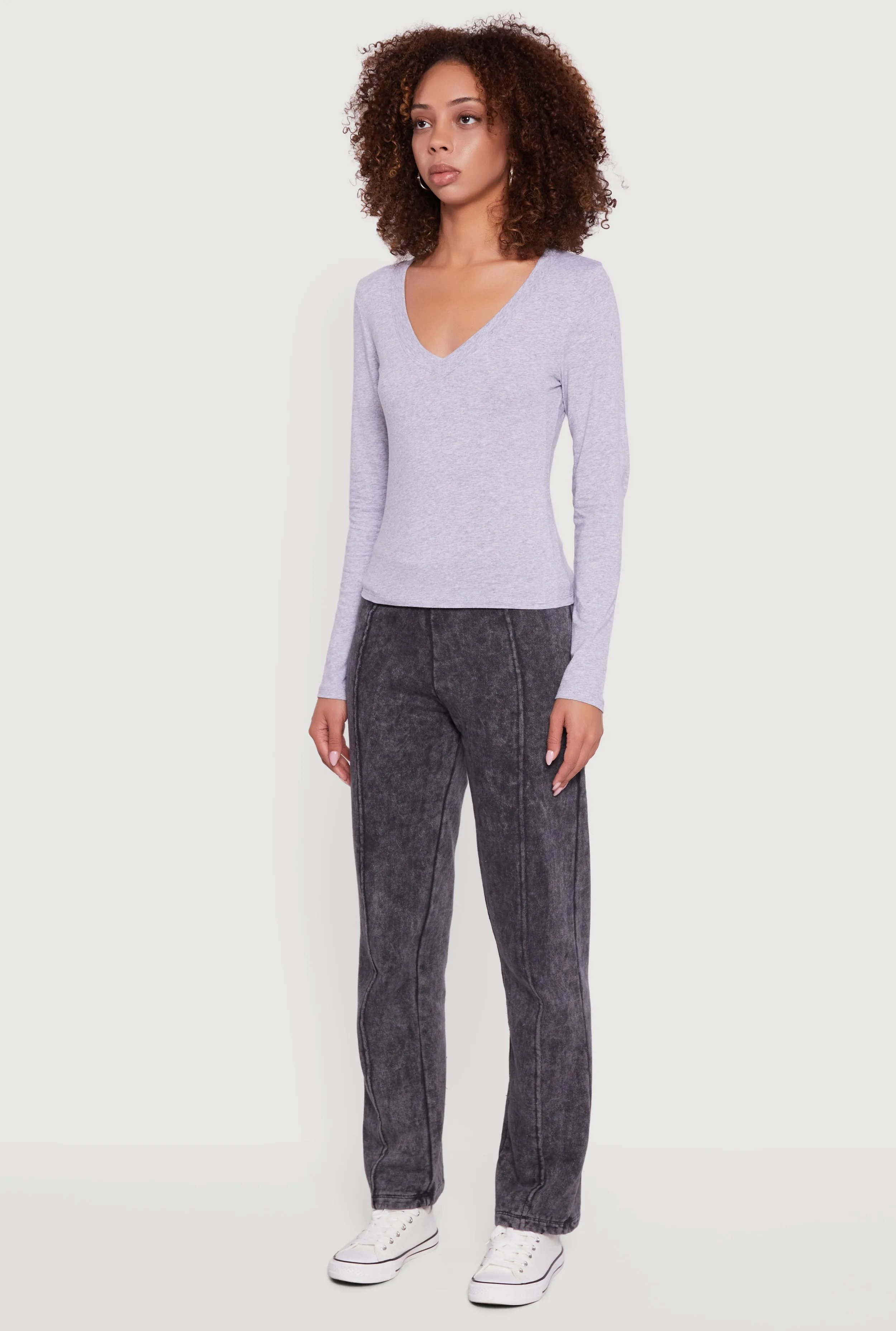 Long Sleeve V Neck Casual Tee sold by Rainbow product image thumbnail 5