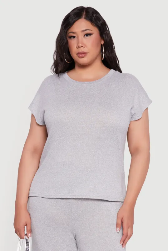 Plus Size Marled Brushed Knit Crew Neck Blouse sold by Rainbow