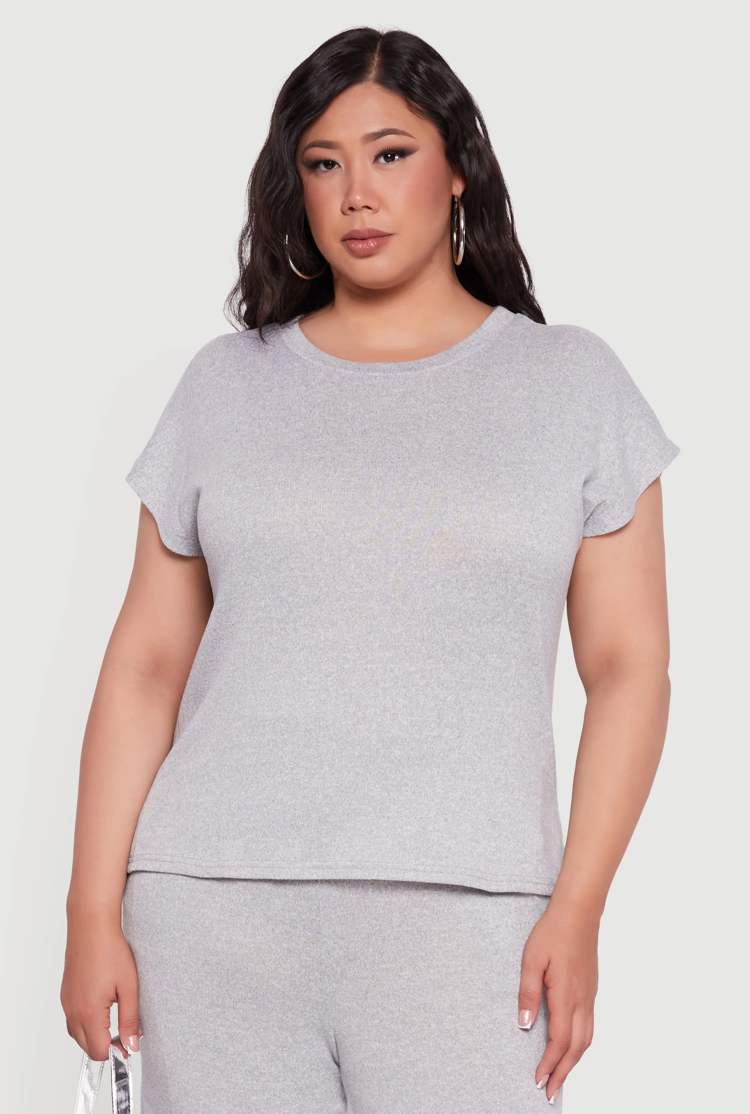 Plus Size Marled Brushed Knit Crew Neck Blouse sold by Rainbow