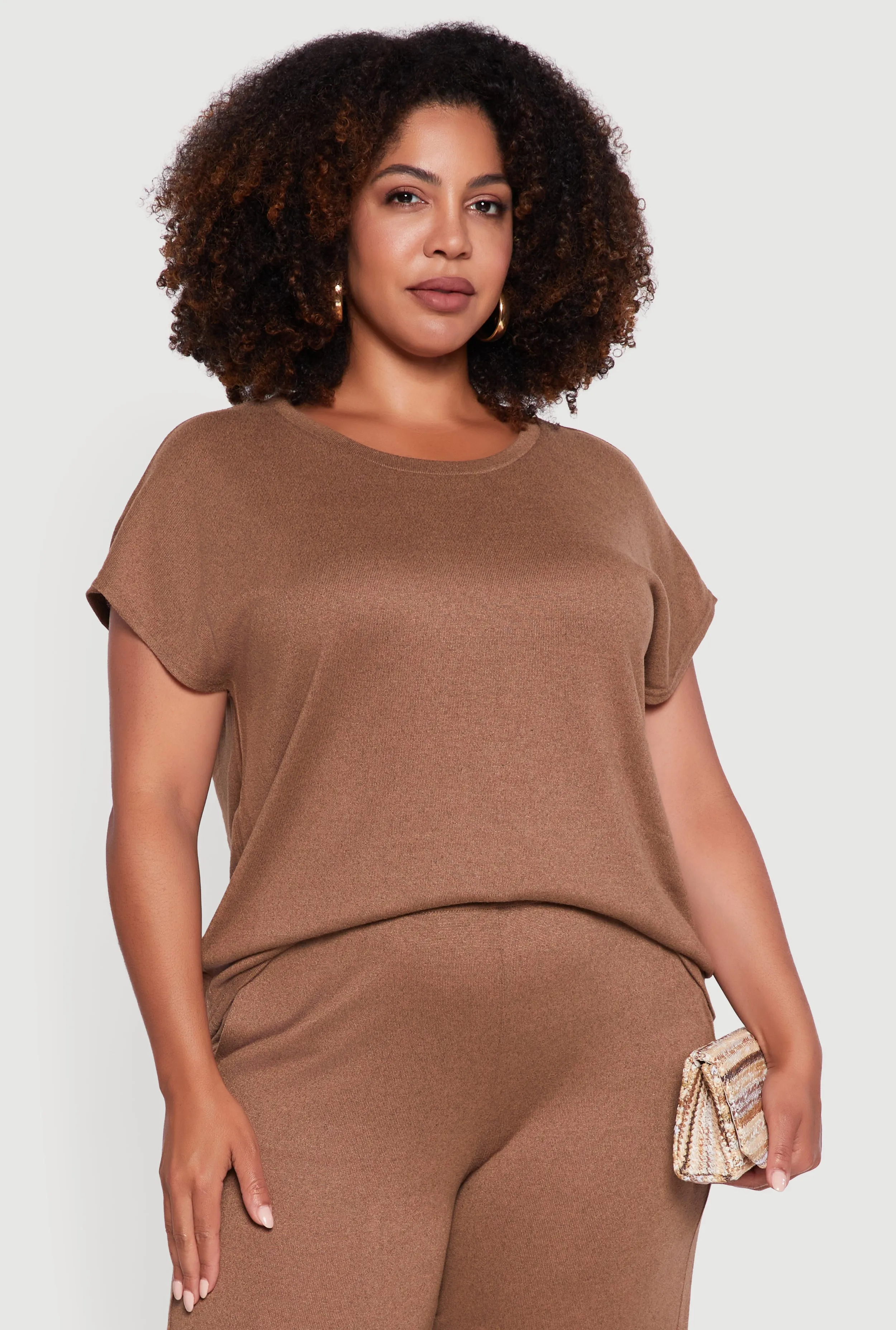 Plus Size Marled Brushed Knit Crew Neck Blouse sold by Rainbow