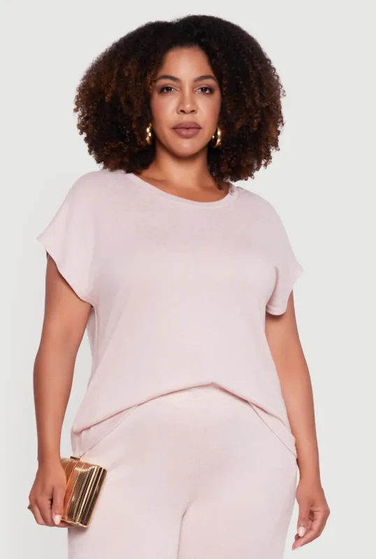 Plus Size Marled Brushed Knit Crew Neck Blouse sold by Rainbow