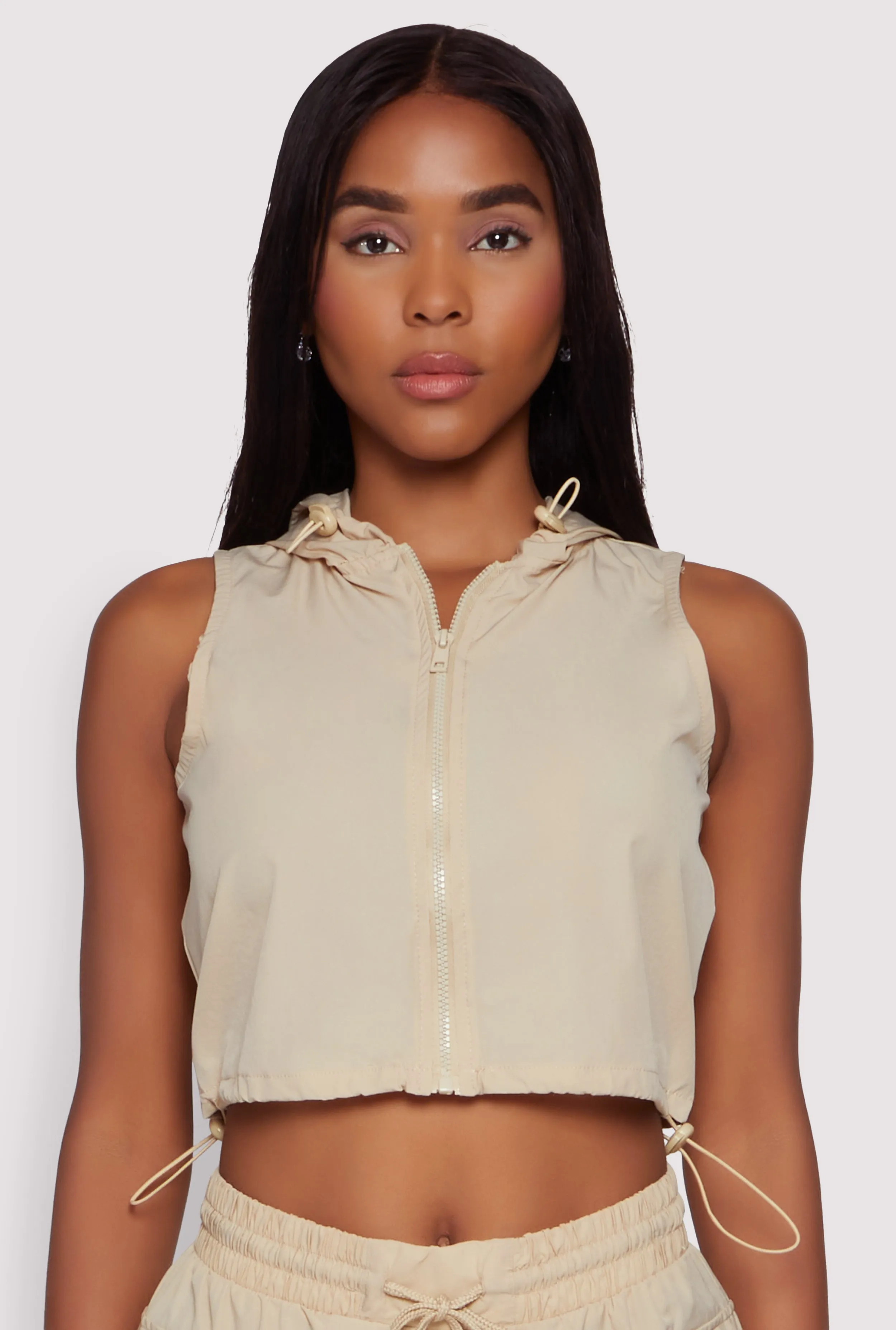 Cropped Toggle Drawstring Hooded Vest sold by Rainbow product image thumbnail 4