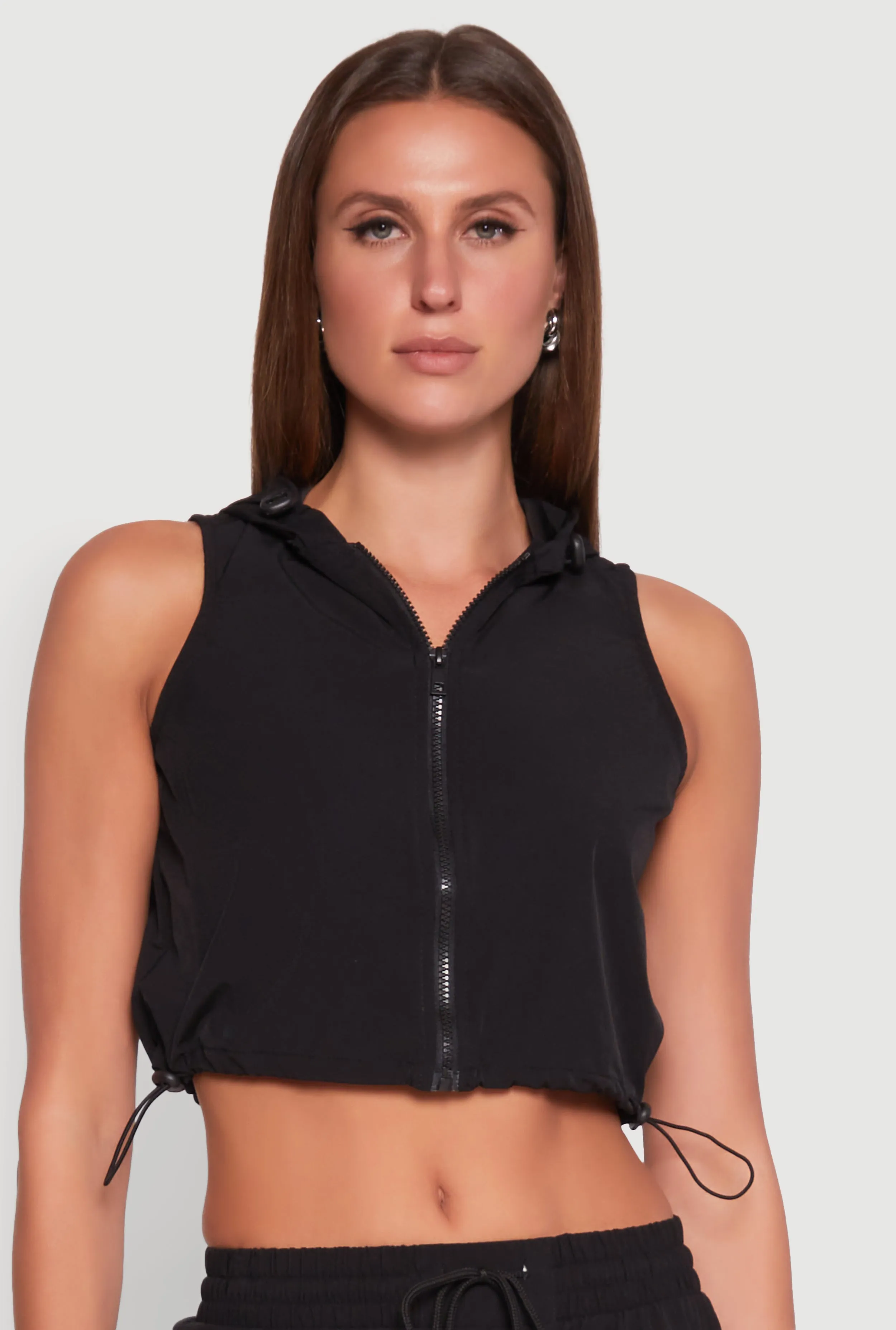 Cropped Toggle Drawstring Hooded Vest sold by Rainbow